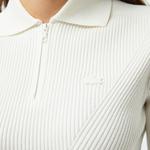 Kadın Slim Fit Polo Yaka Beyaz Triko