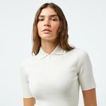 Kadın Slim Fit Polo Yaka Beyaz Triko