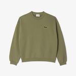 Unisex Loose Fit Bisiklet Yaka Organik Pamuk Haki Sweatshirt