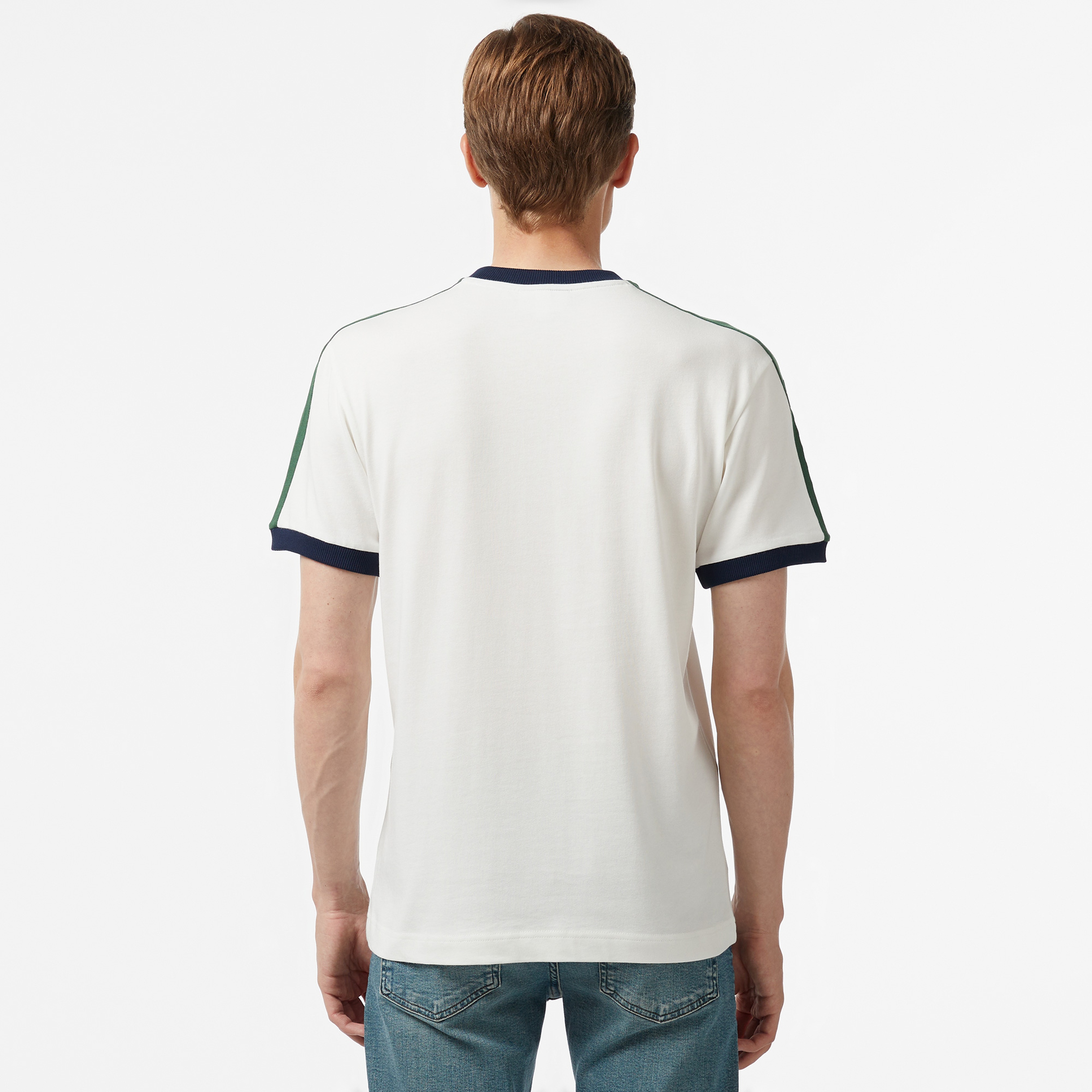 Erkek Regular Fit Bisiklet Yaka Çizgili Beyaz T-Shirt