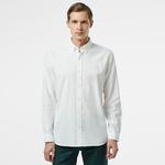 Erkek Slim Fit Düğmeli Yaka Beyaz Gömlek