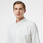 Erkek Slim Fit Düğmeli Yaka Beyaz Gömlek