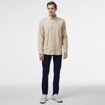 Erkek Slim Fit Düğmeli Yaka Bej Gömlek