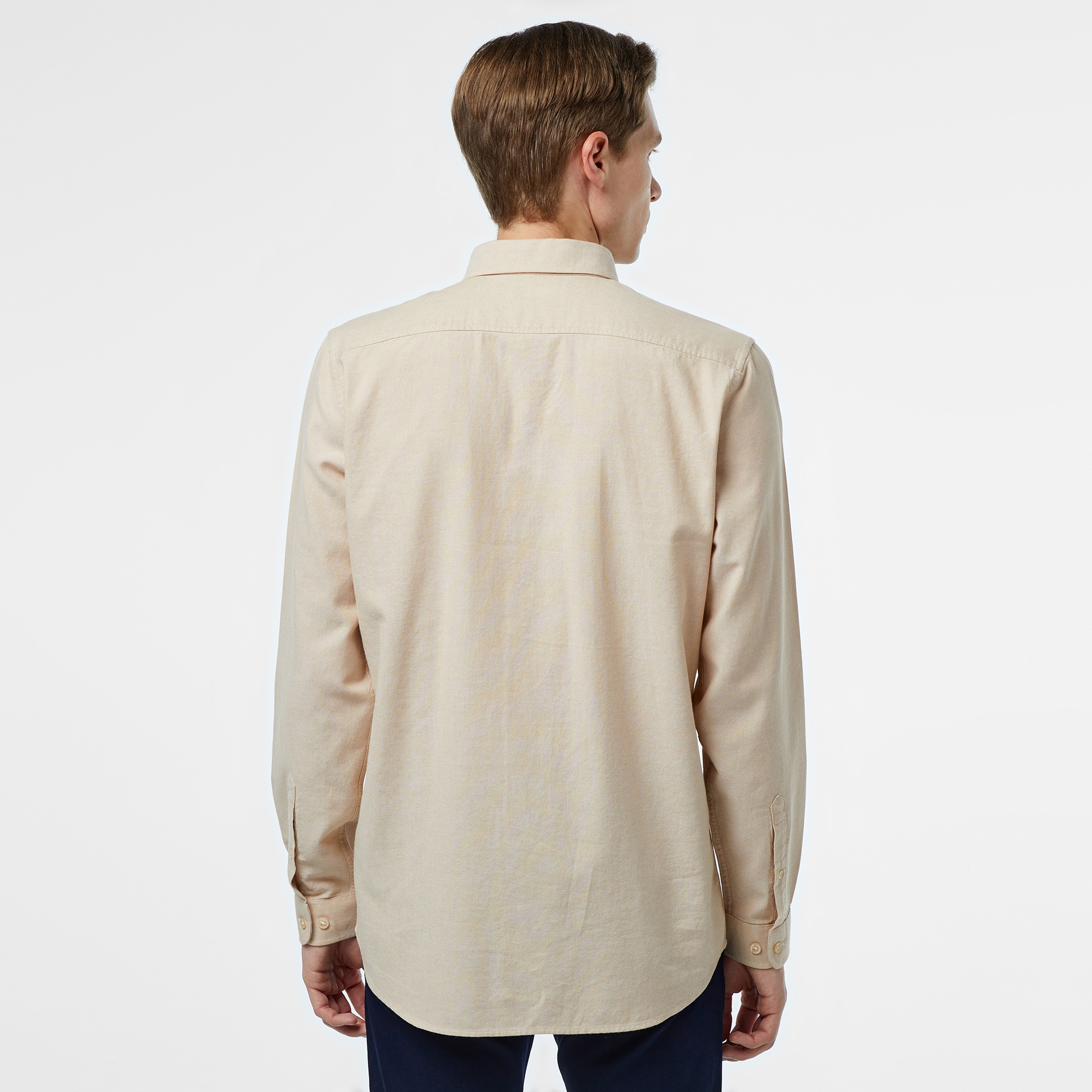 Erkek Slim Fit Düğmeli Yaka Bej Gömlek