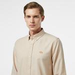 Erkek Slim Fit Düğmeli Yaka Bej Gömlek