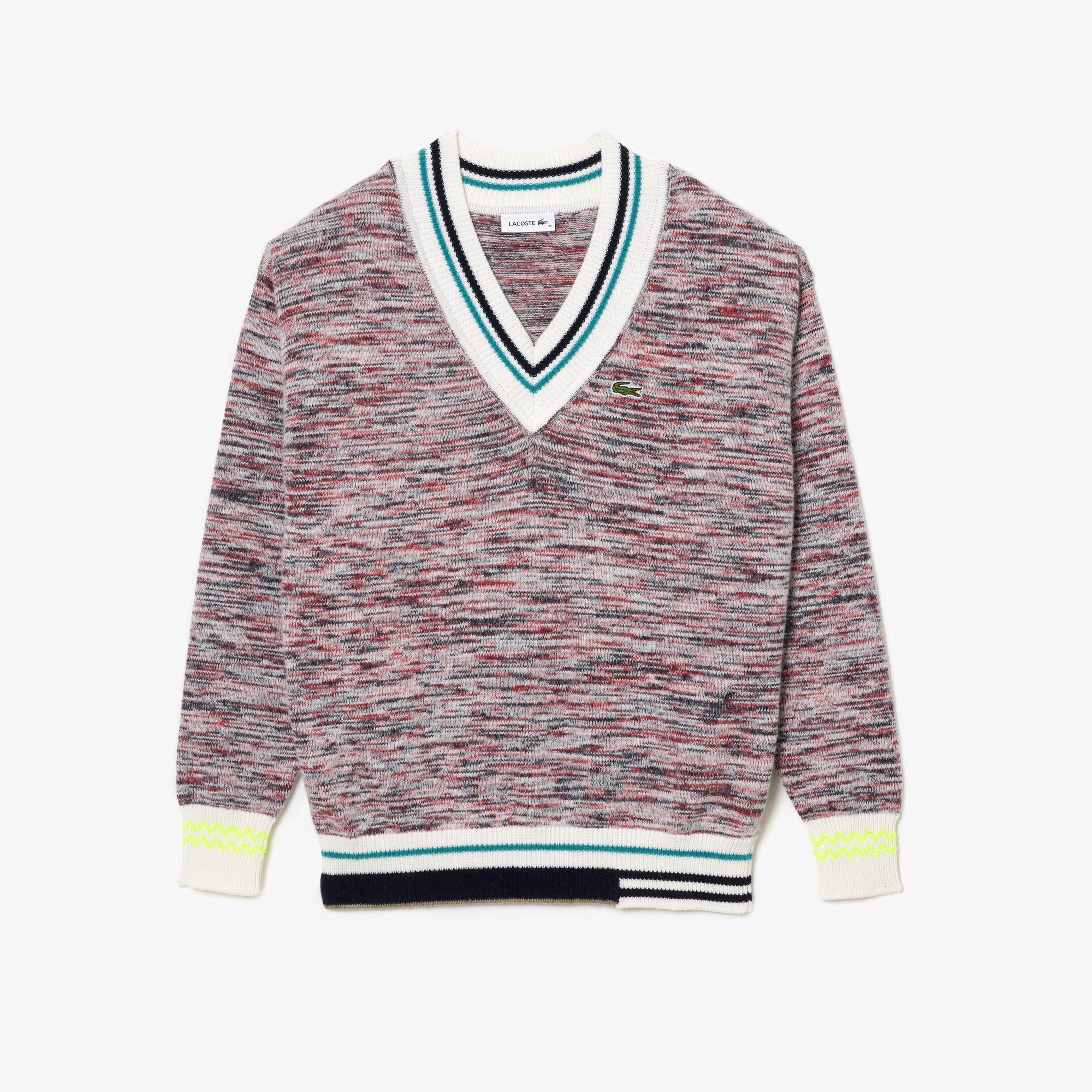 Lacoste Contrast Stripe V Neck Alpaga Sweater