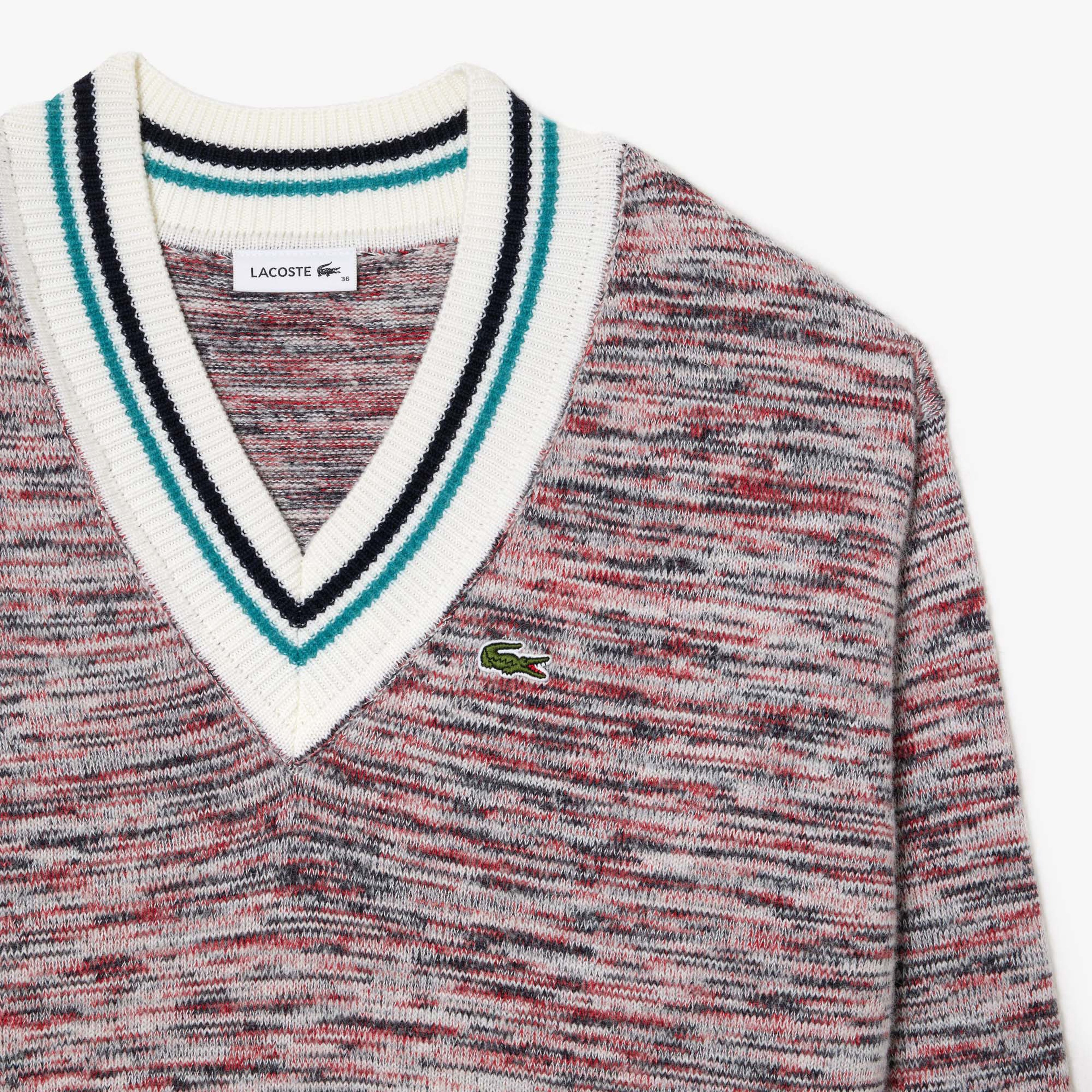 Lacoste Contrast Stripe V Neck Alpaga Sweater