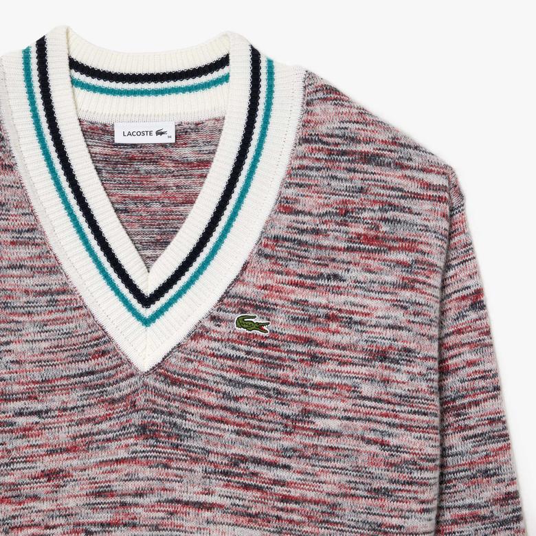 Lacoste Contrast Stripe V Neck Alpaga Sweater