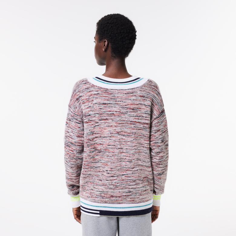 Lacoste Contrast Stripe V Neck Alpaga Sweater
