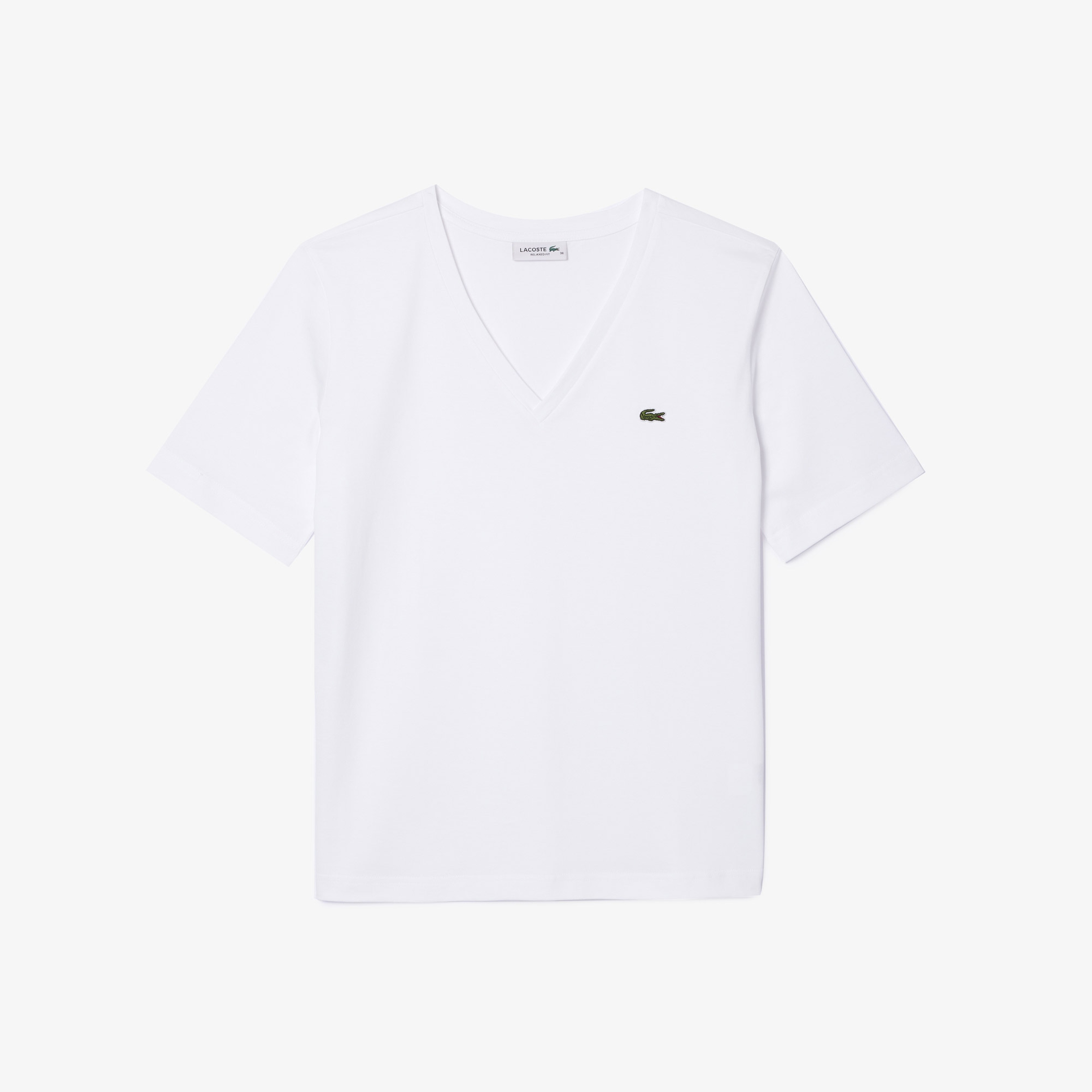 Lacoste Kadın Relaxed Fit V Yaka Beyaz T-Shirt