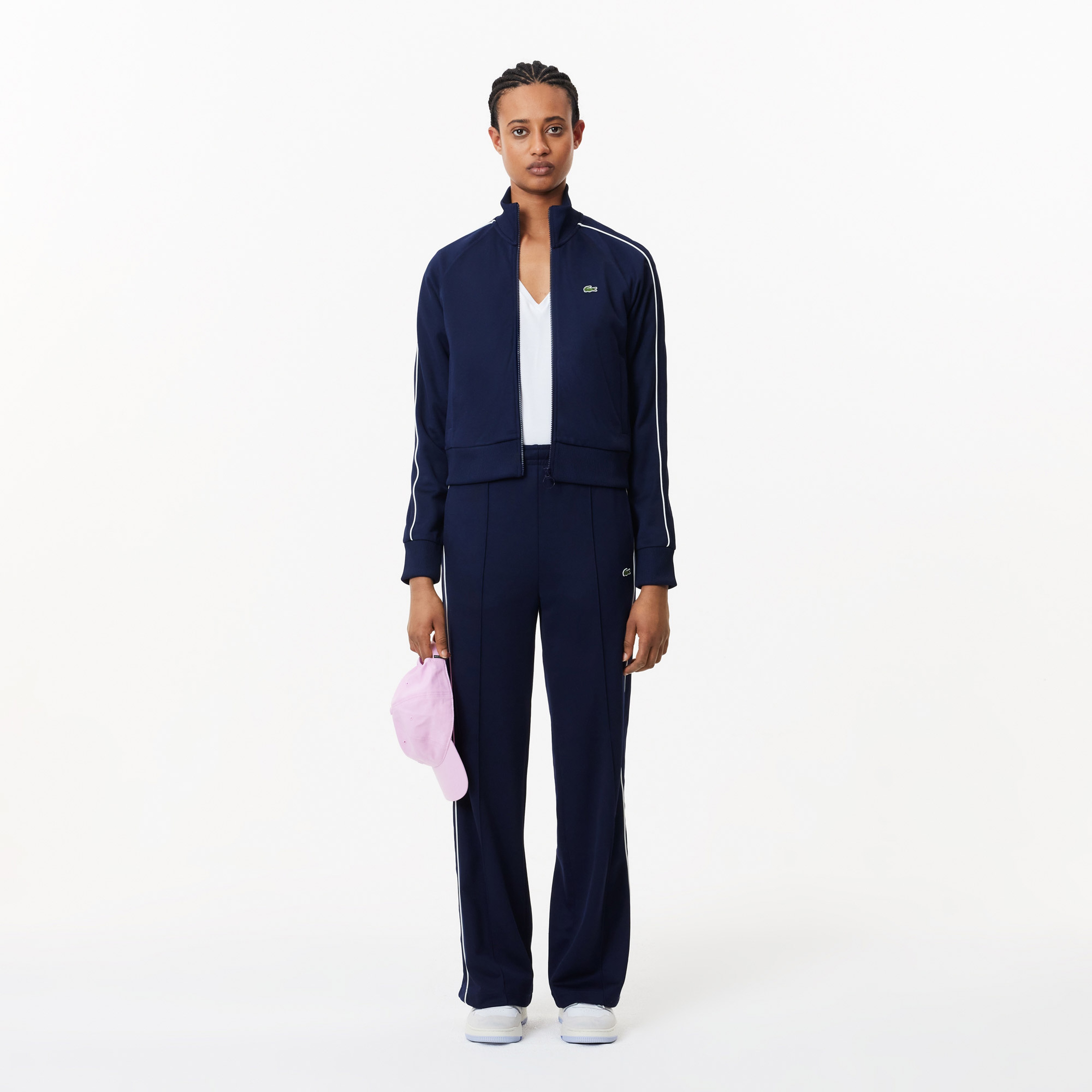 Lacoste Kadın Relaxed Fit V Yaka Beyaz T-Shirt