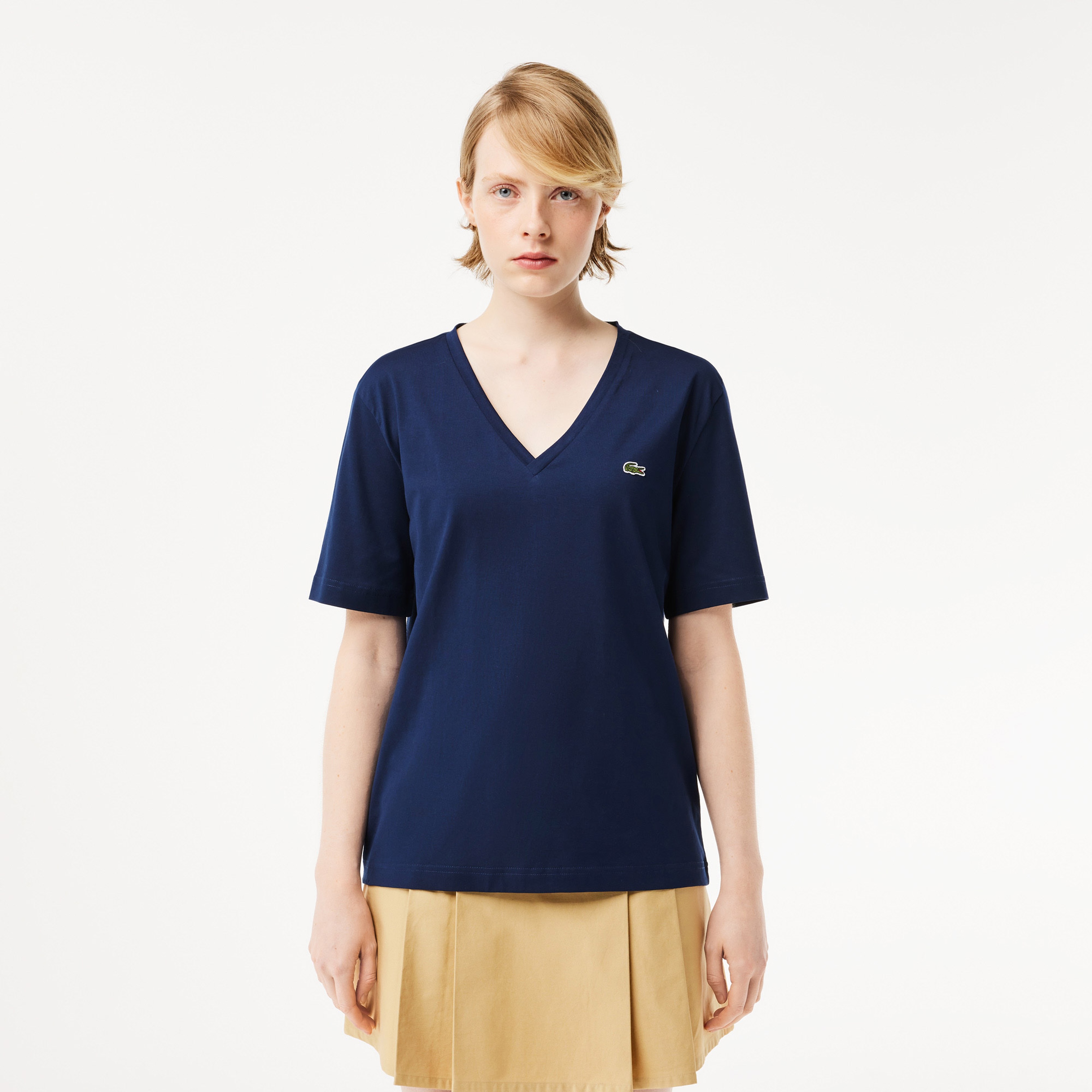 Kadın Relaxed Fit V Yaka Lacivert T-Shirt