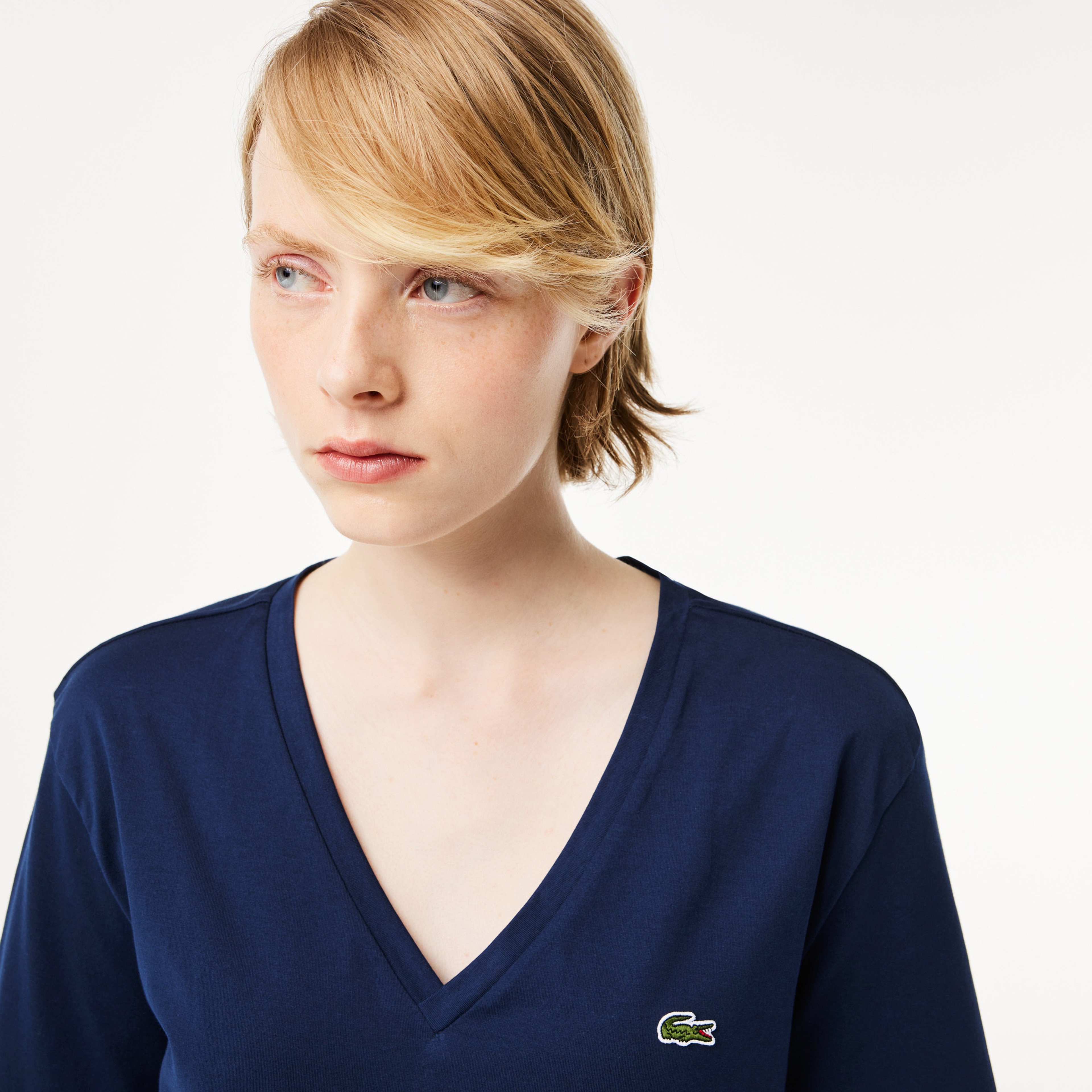 Kadın Relaxed Fit V Yaka Lacivert T-Shirt