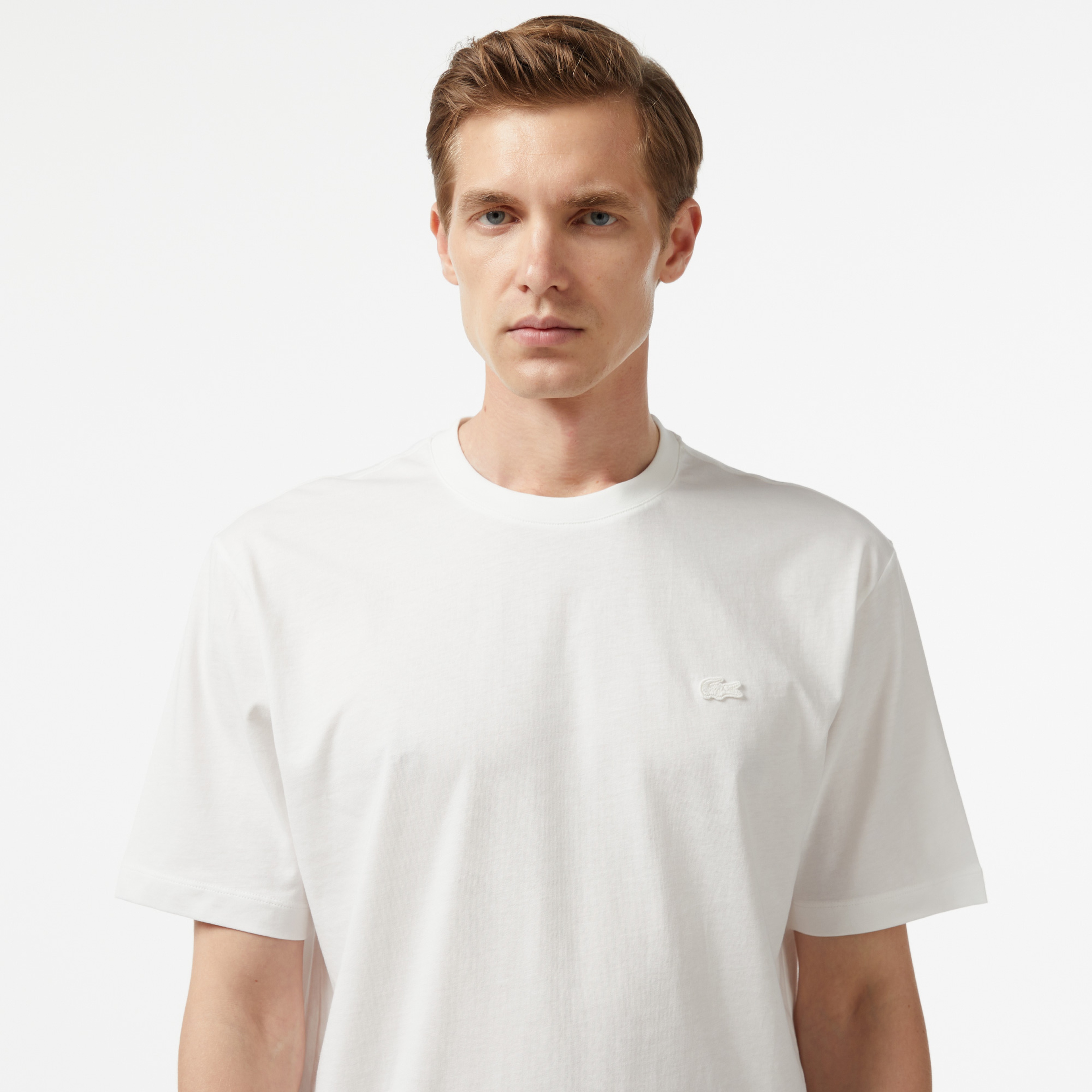 Erkek Loose Fit Bisiklet Yaka Beyaz T-Shirt