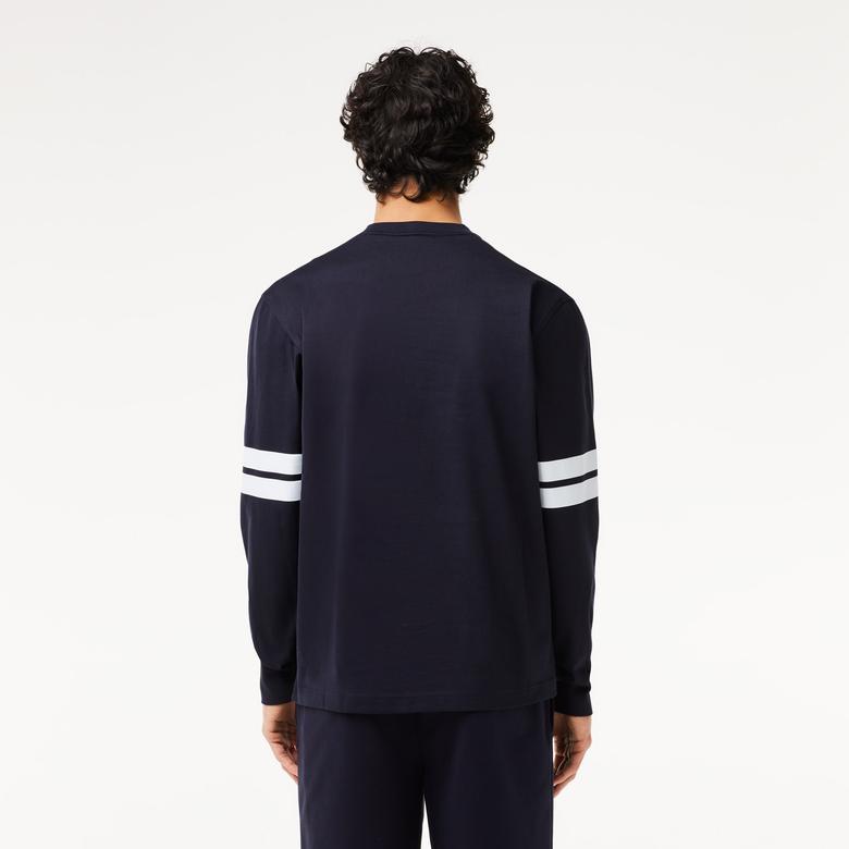 Erkek Classic Fit Uzun Kollu Bisiklet Yaka Baskılı Siyah T-Shirt