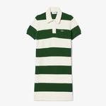 Kadın Slim Fit Polo Yaka Çizgili Beyaz Elbise