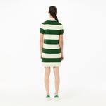 Kadın Slim Fit Polo Yaka Çizgili Beyaz Elbise