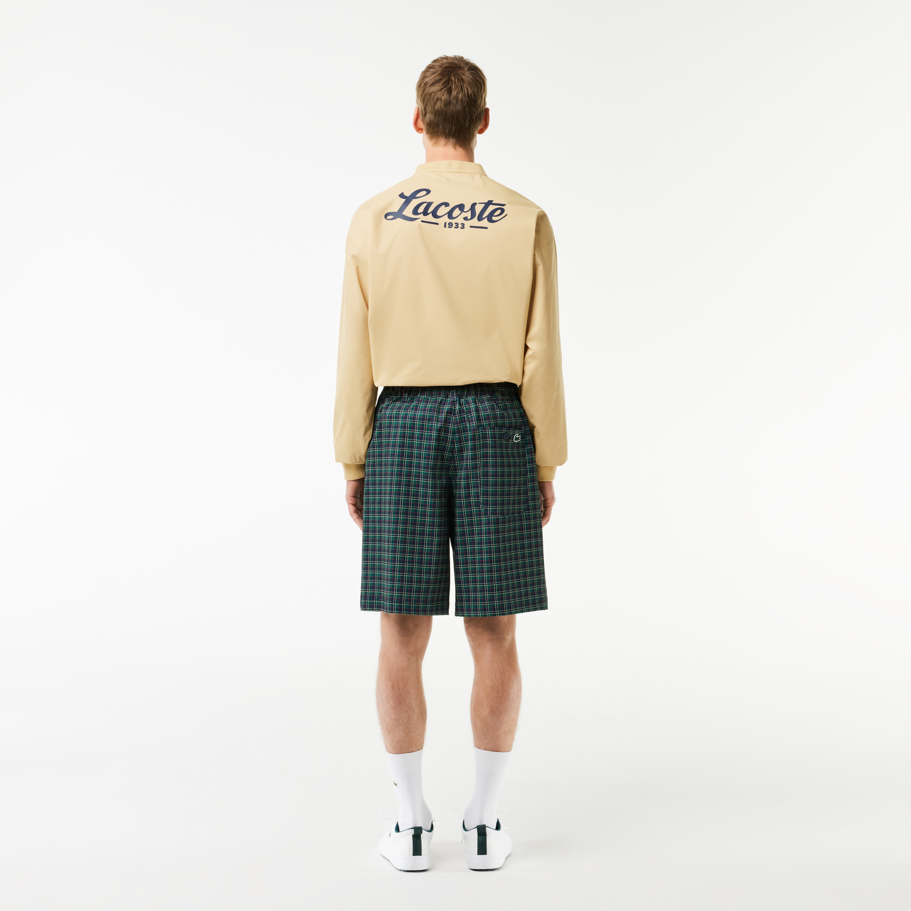 Erkek Loose Fit Ekose Lacivert Bermuda