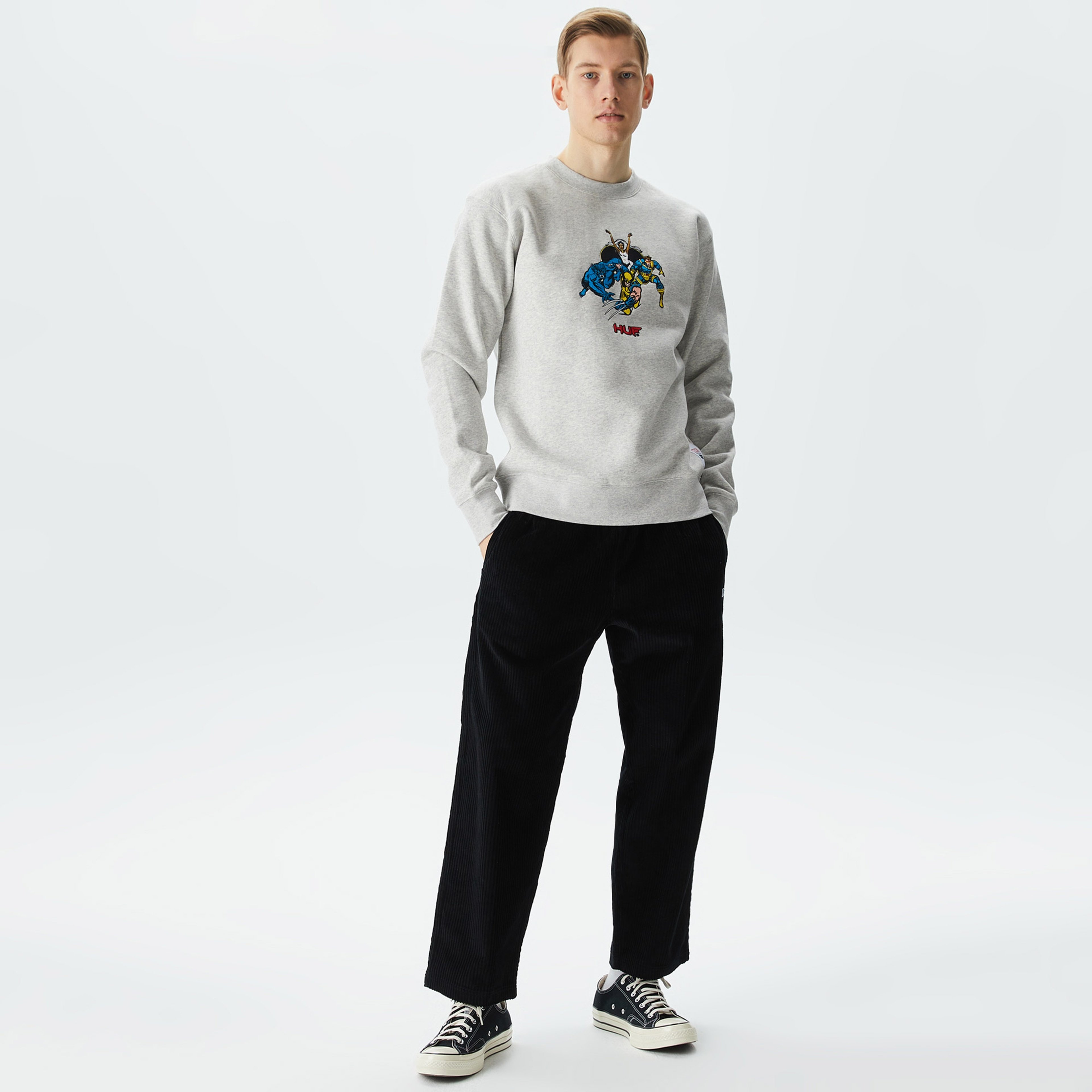 HUF Mutant Team-up Crewneck Erkek Gri Sweatshirt