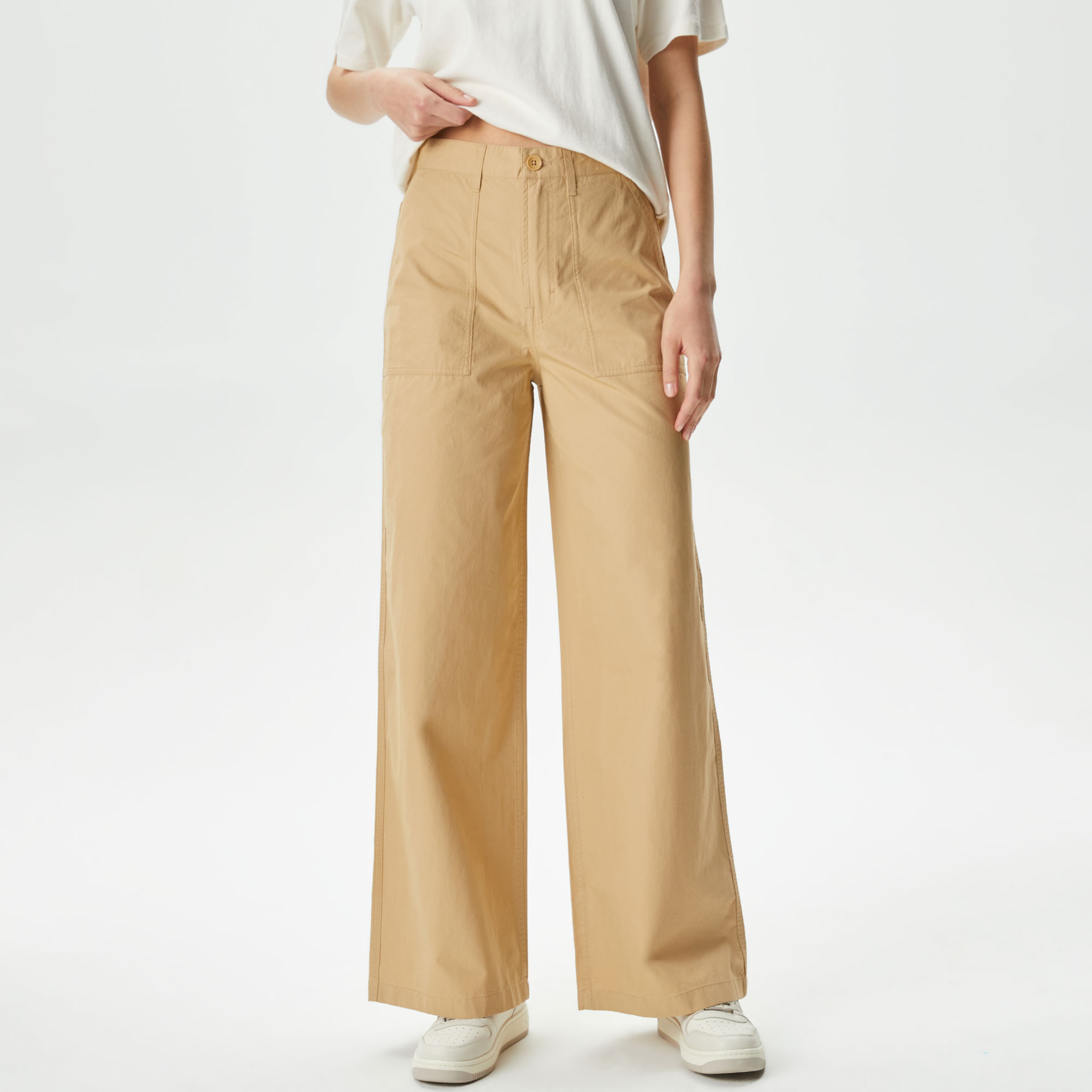 Tommy Jeans Claire Wide Cargo Kadın Bej Pantolon