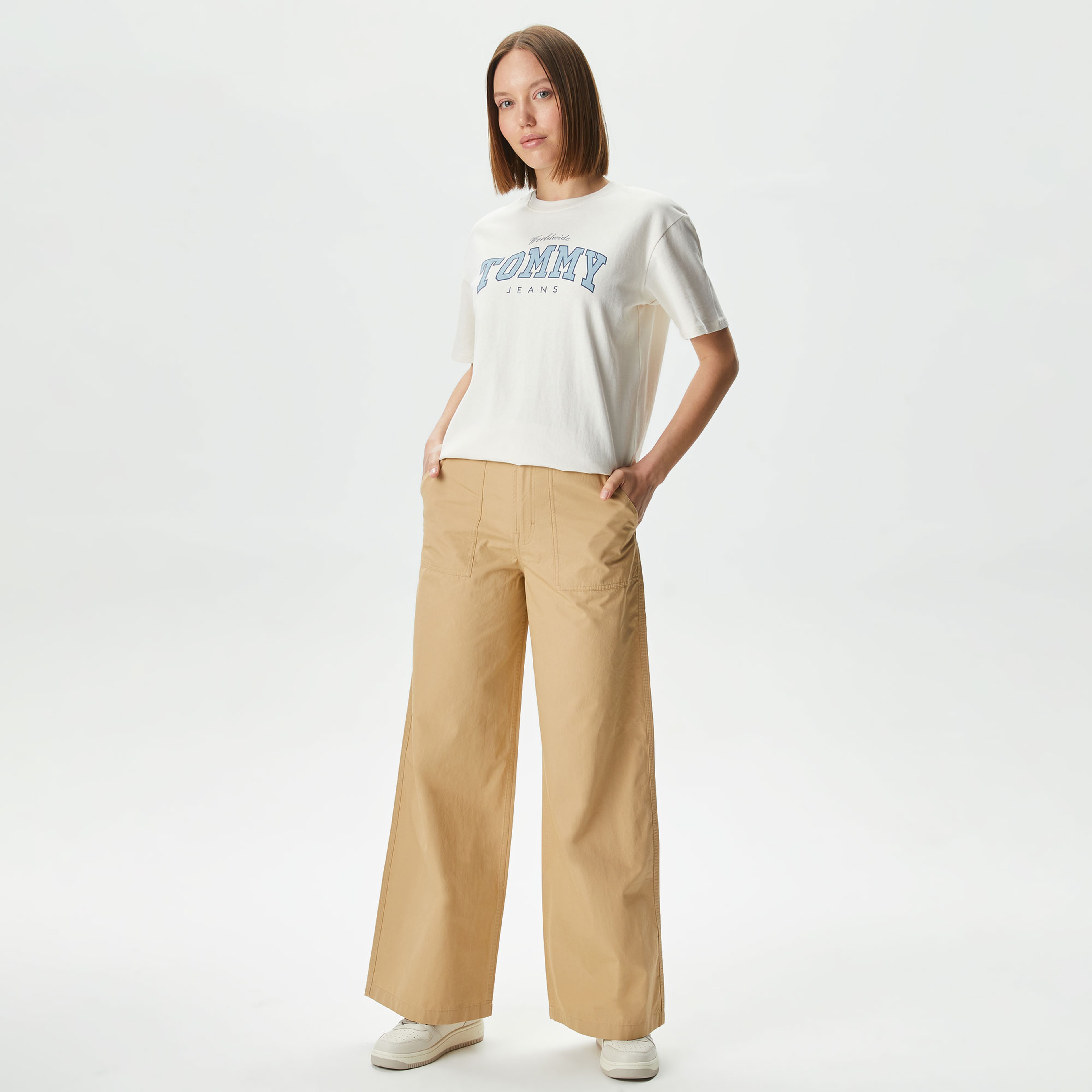 Tommy Jeans Claire Wide Cargo Kadın Bej Pantolon