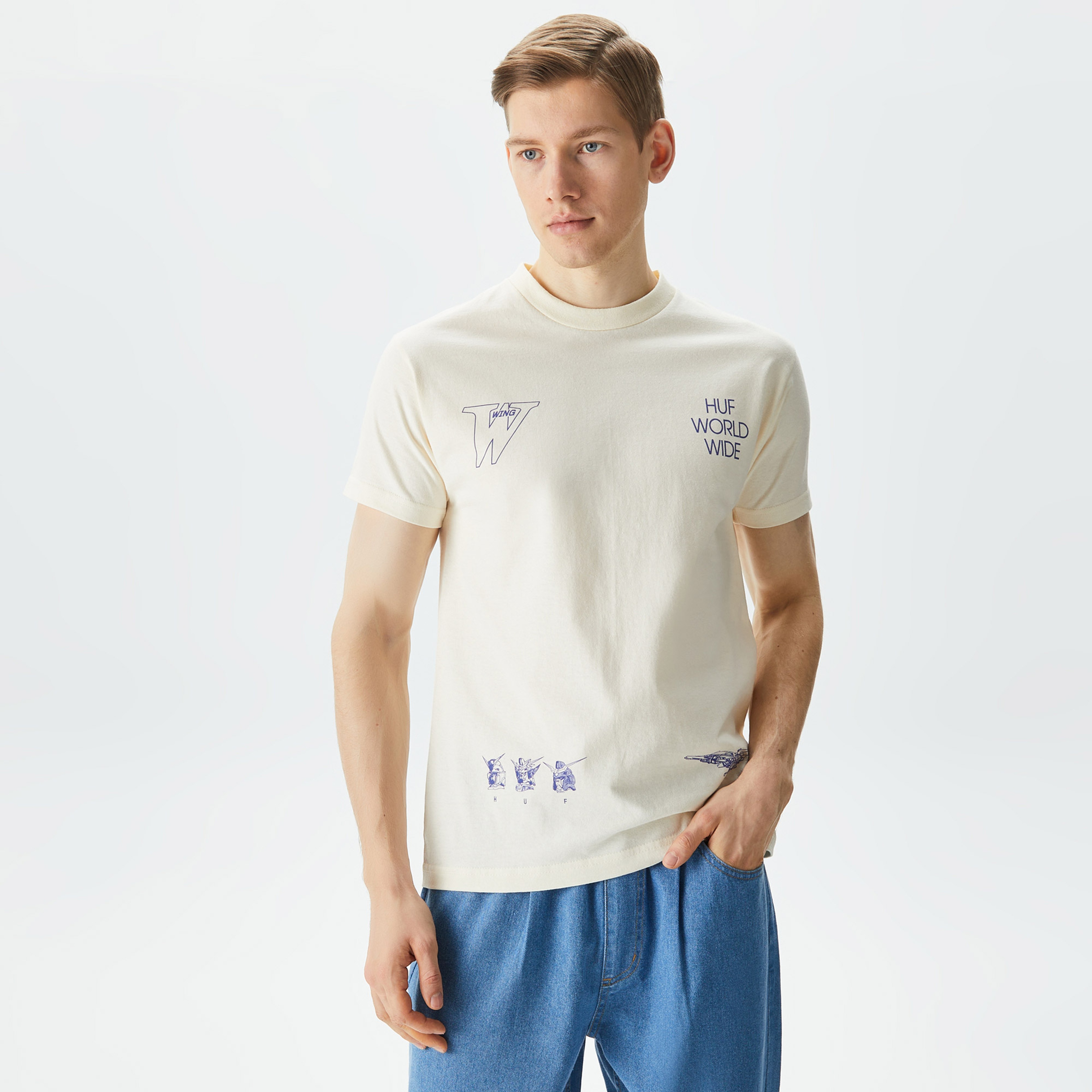 HUF Gundam Wing Heads Erkek Krem T-Shirt