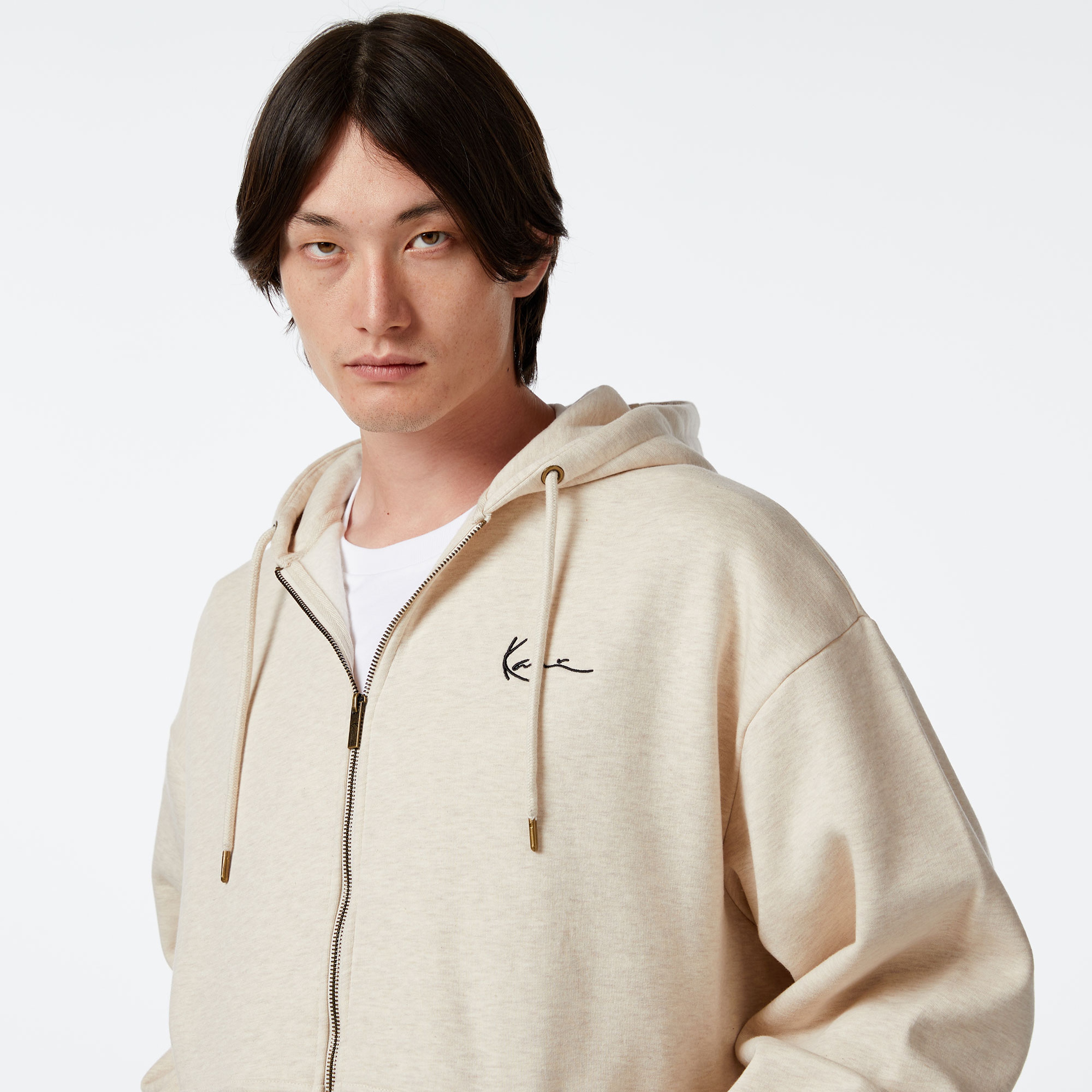Karl Kani Chest Sign. Os Full Zip Diner Erkek Krem Rengi Sweatshirt