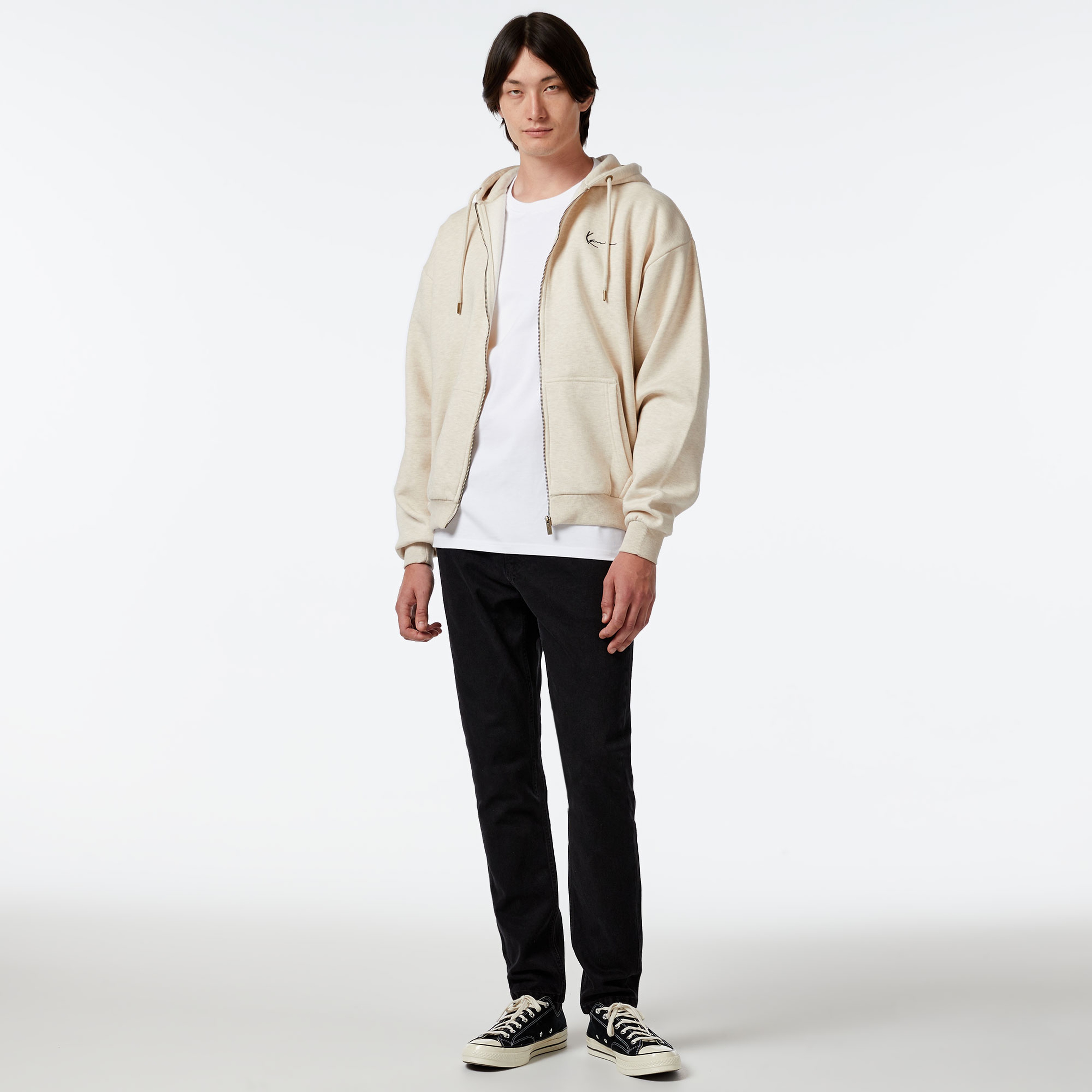 Karl Kani Chest Sign. Os Full Zip Diner Erkek Krem Rengi Sweatshirt