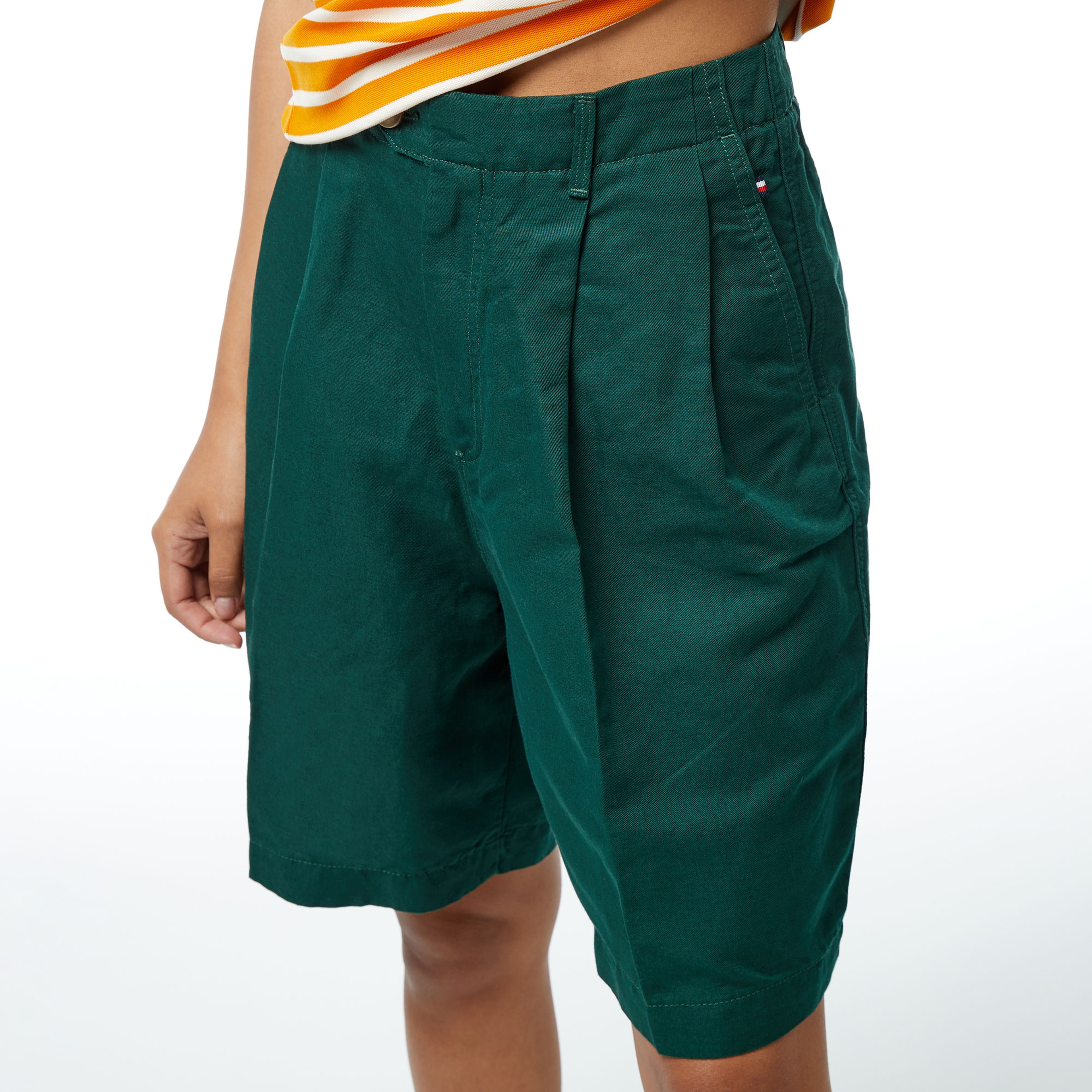 Tommy Hilfiger Cotton Linen Bermuda Kadın Yeşil Şort