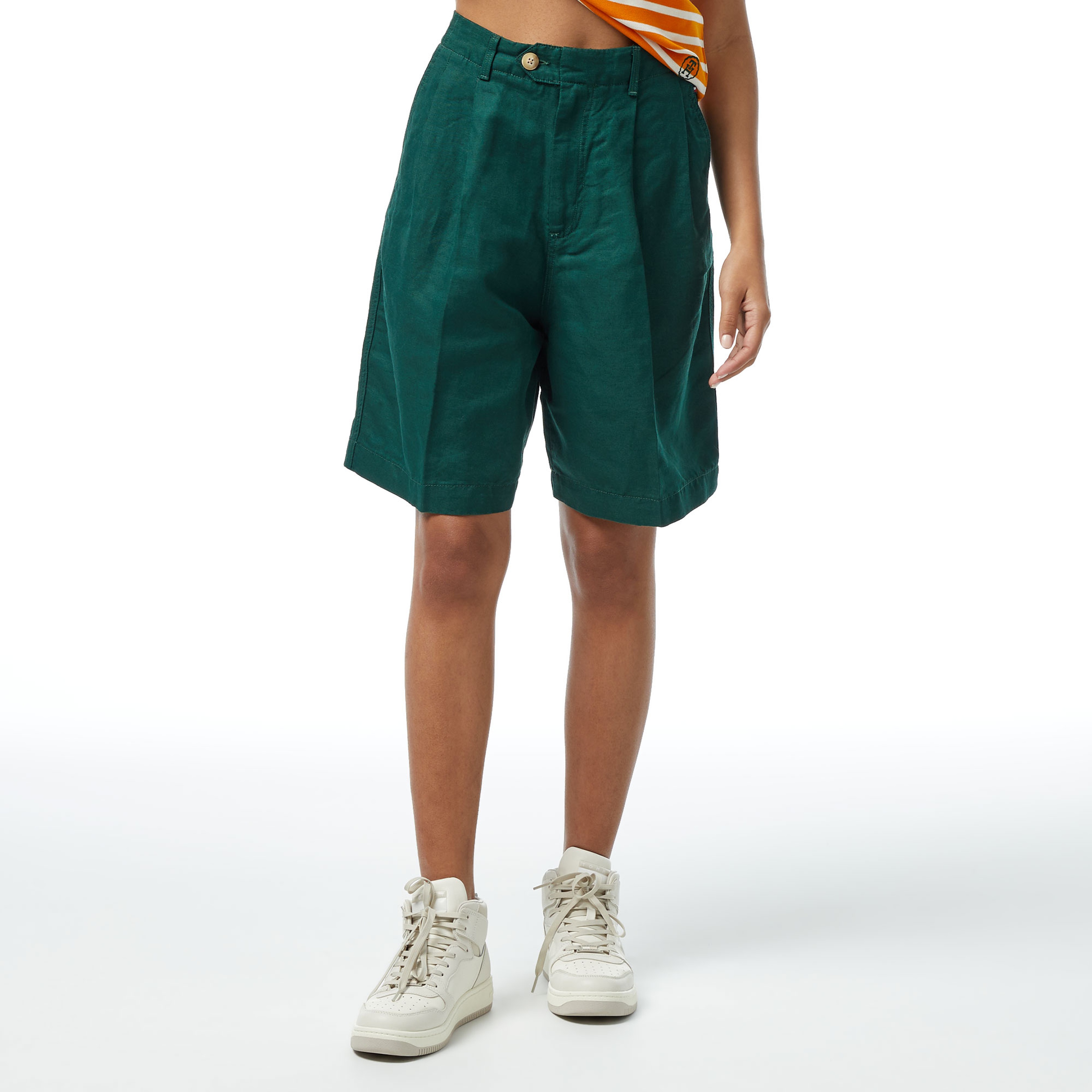 Tommy Hilfiger Cotton Linen Bermuda Kadın Yeşil Şort