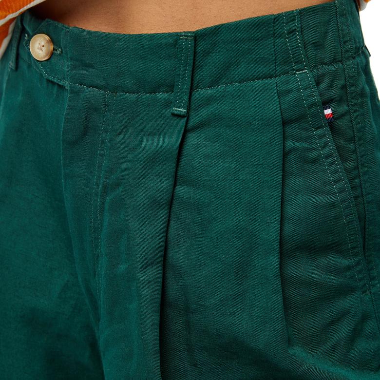 Tommy Hilfiger Cotton Linen Bermuda Kadın Yeşil Şort
