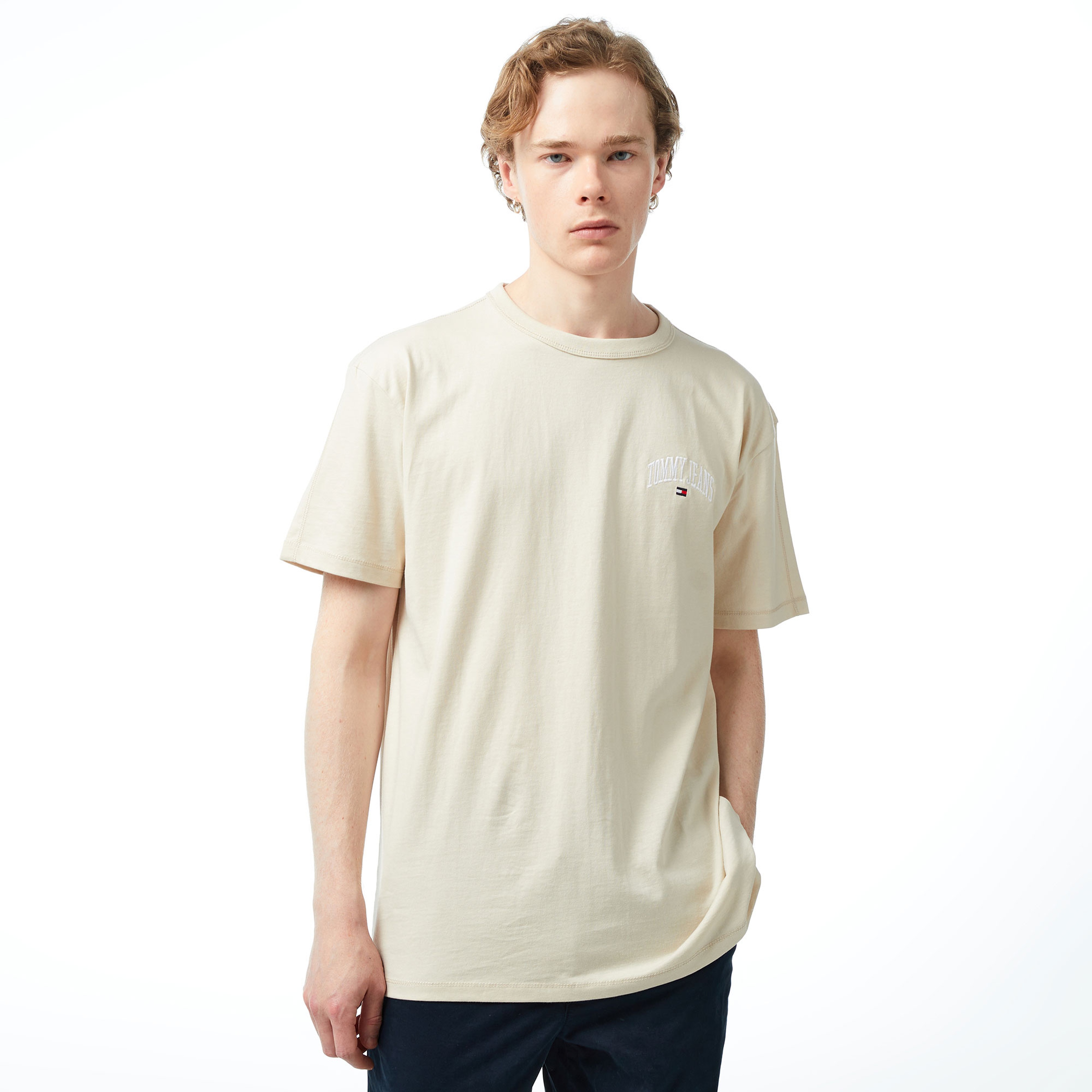 Tommy Jeans Reg Varsity Erkek Bej T-Shirt