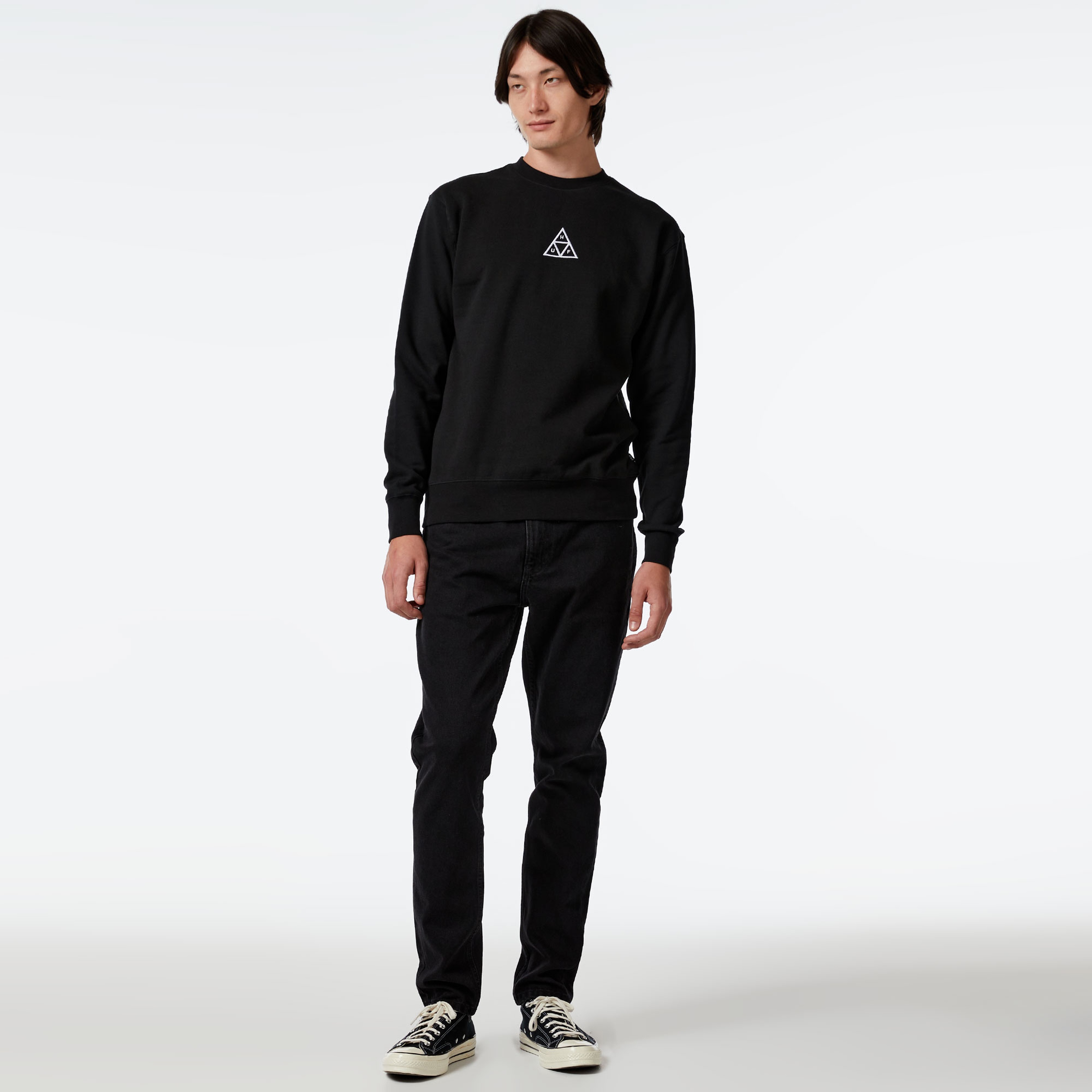 HUF Set Triple Triangle Crewneck Erkek Siyah Sweatshirt