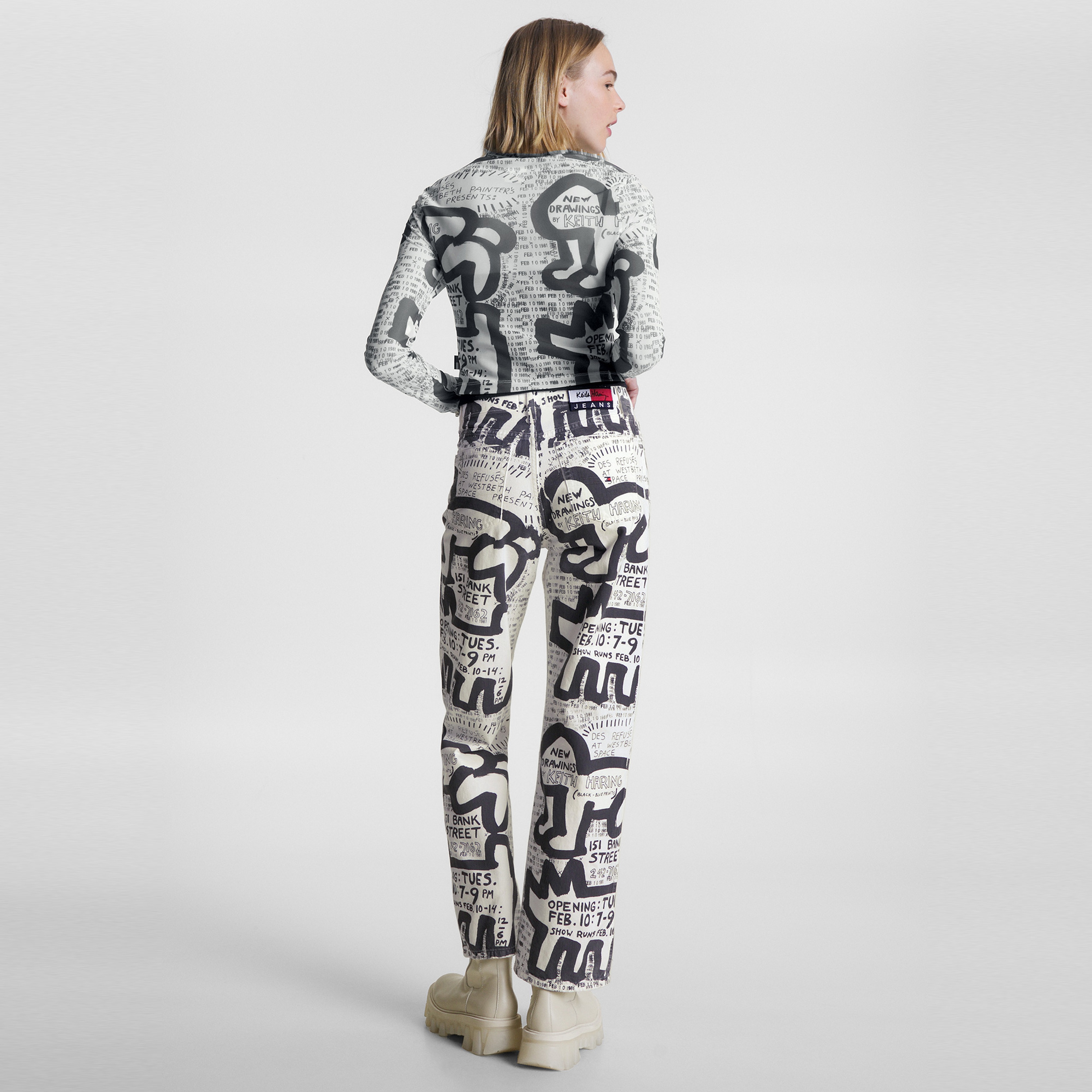 Tommy Jeans x Keith Haring Exhibit Poster Kadın Krem Pantolon