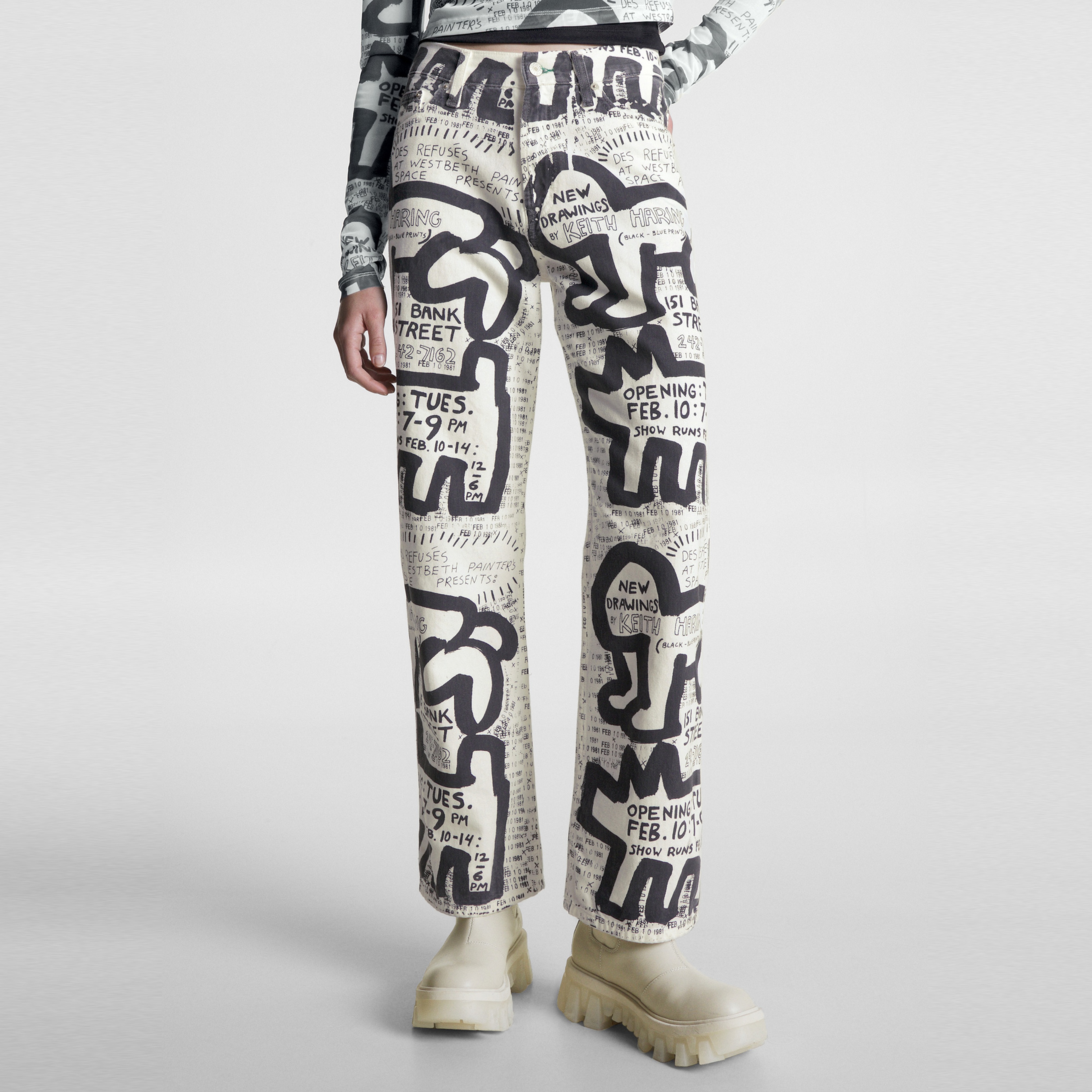 Tommy Jeans x Keith Haring Exhibit Poster Kadın Krem Pantolon