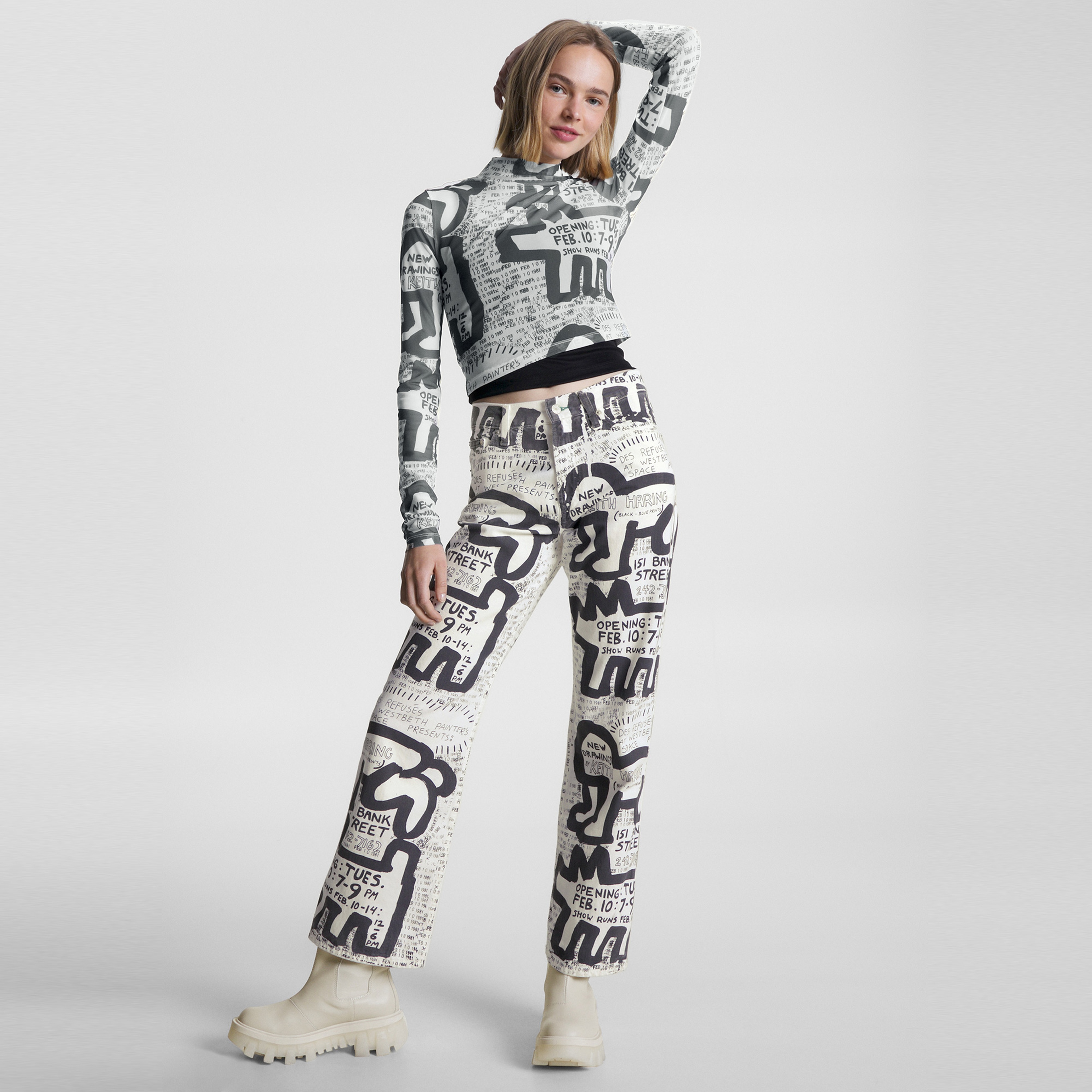 Tommy Jeans x Keith Haring Exhibit Poster Kadın Krem Pantolon