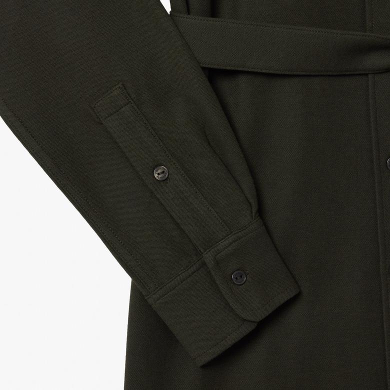 Kadın Slim Fit Uzun Kollu Polo Yaka Haki Elbise