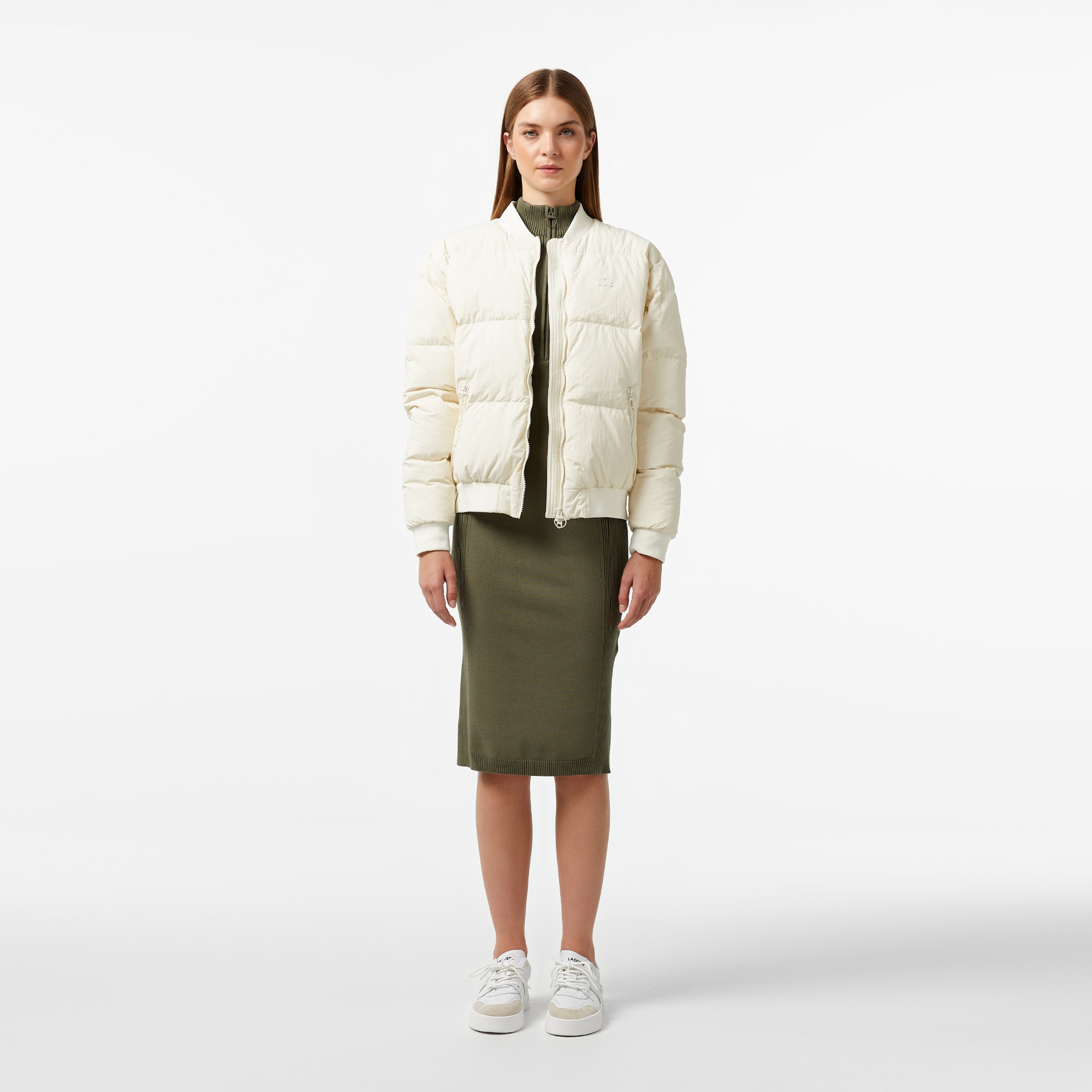 Kadın Relaxed Fit Dik Yaka Krem Mont