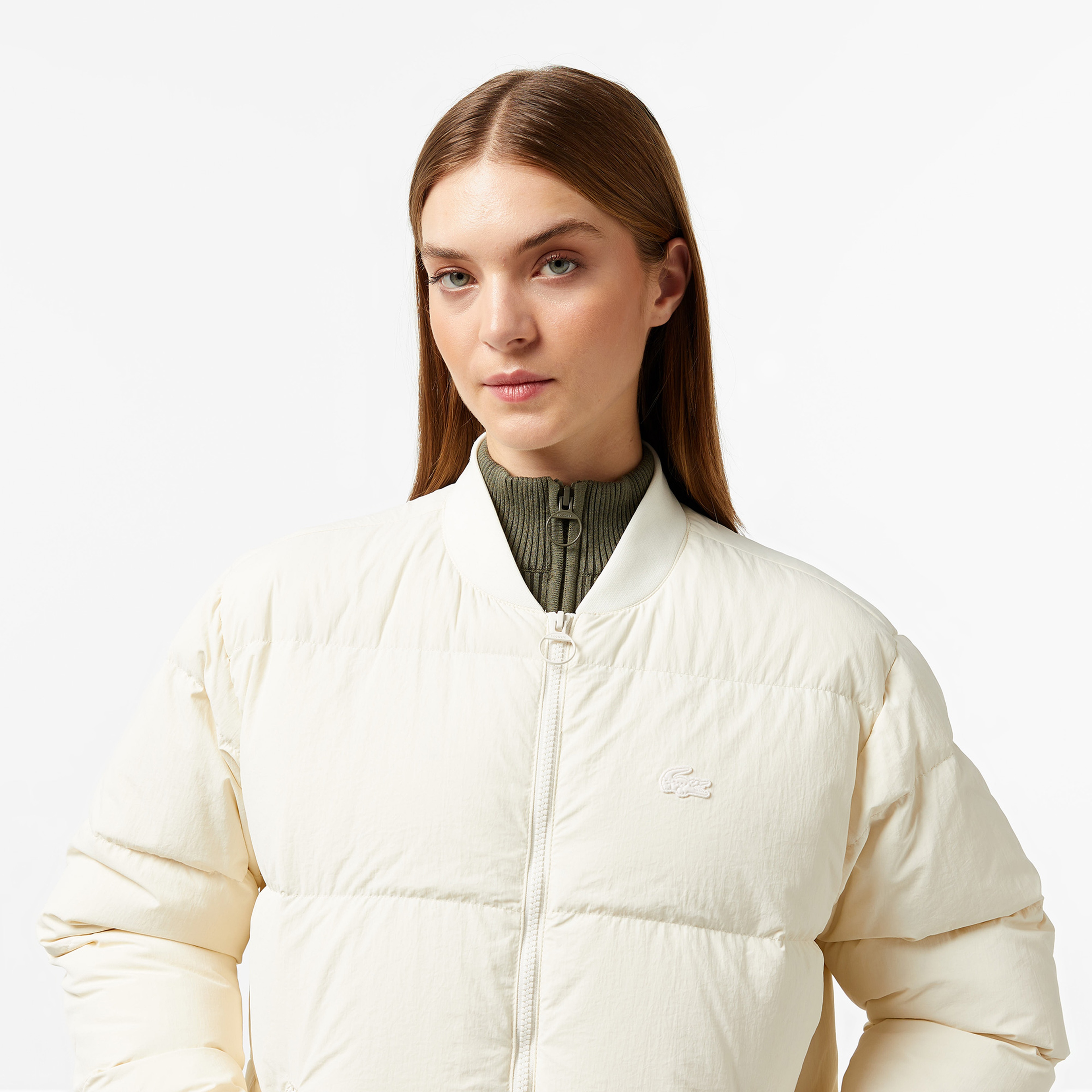 Kadın Relaxed Fit Dik Yaka Krem Mont