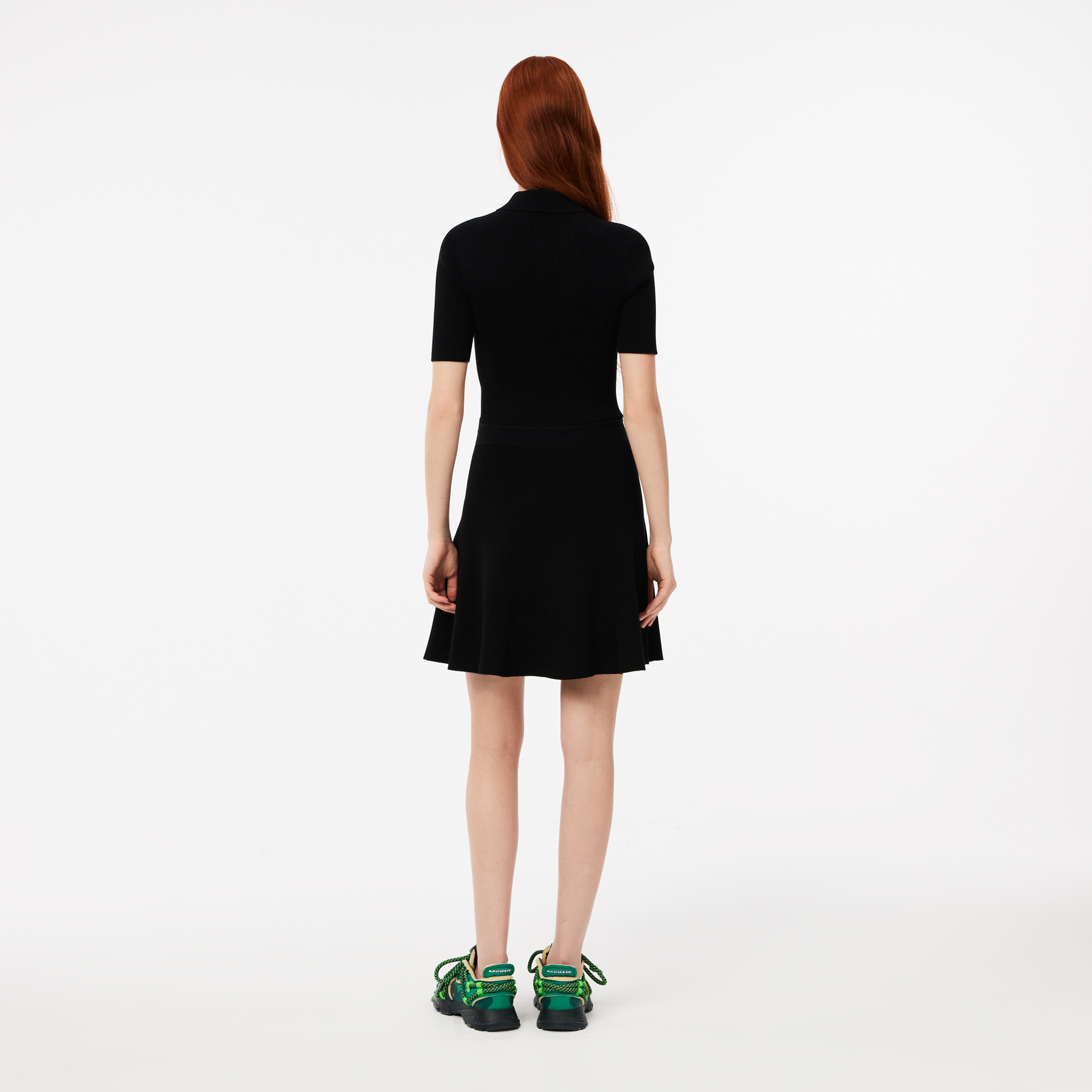 Kadın Slim Fit Kısa Kollu Polo Yaka Siyah Elbise