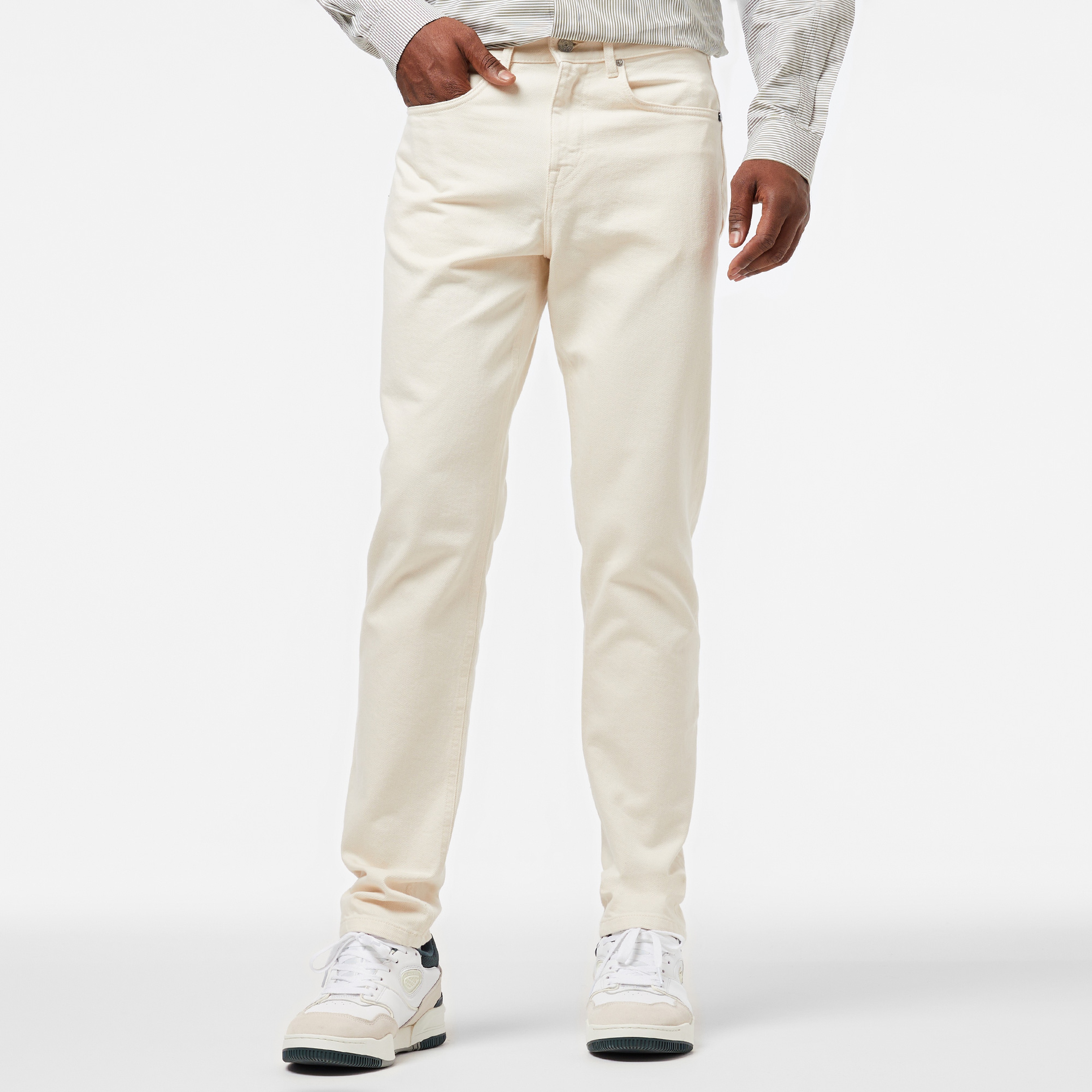 Erkek Slim Fit Chino Beyaz Pantolon