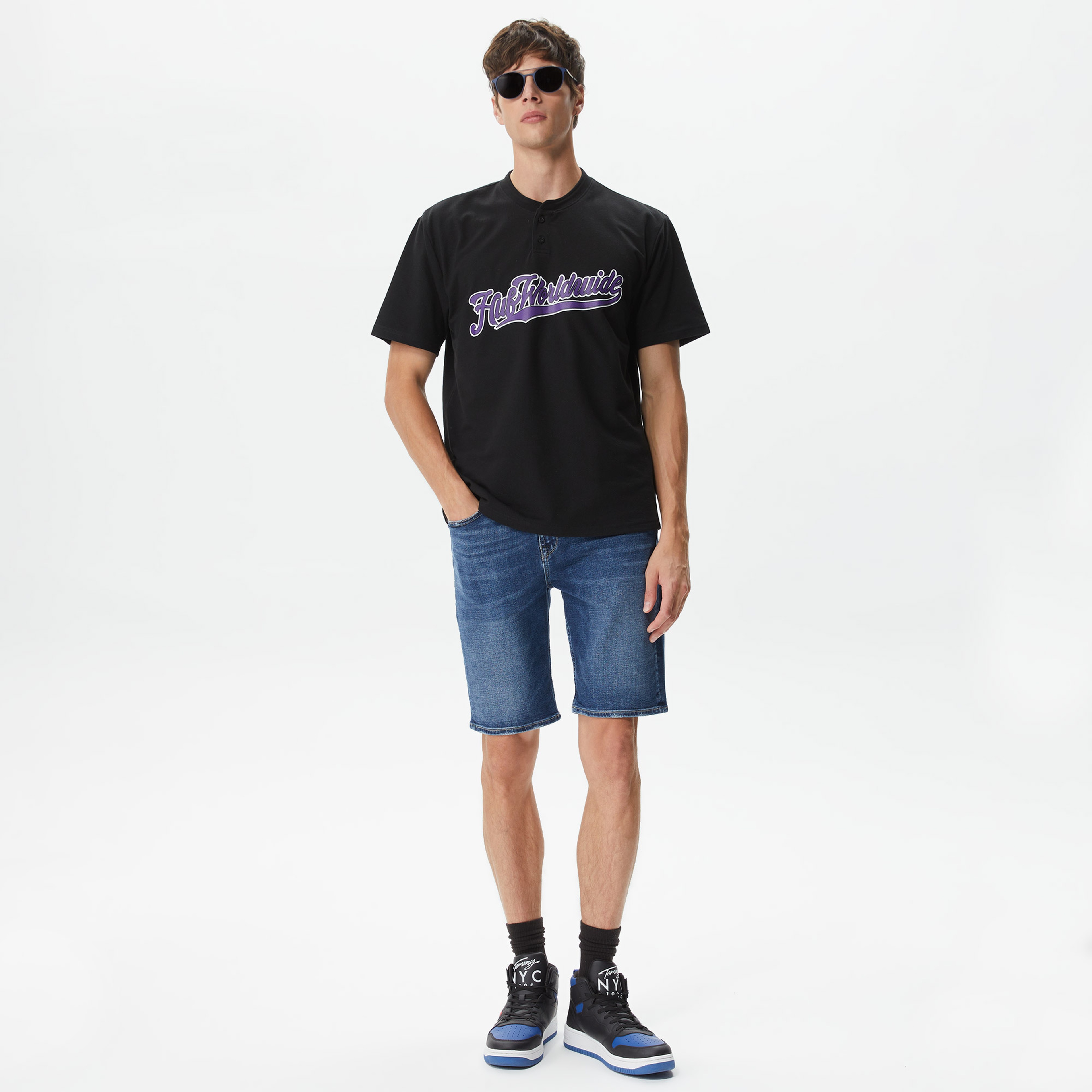 Huf Harlan Baseball Henley Erkek Siyah T-Shirt