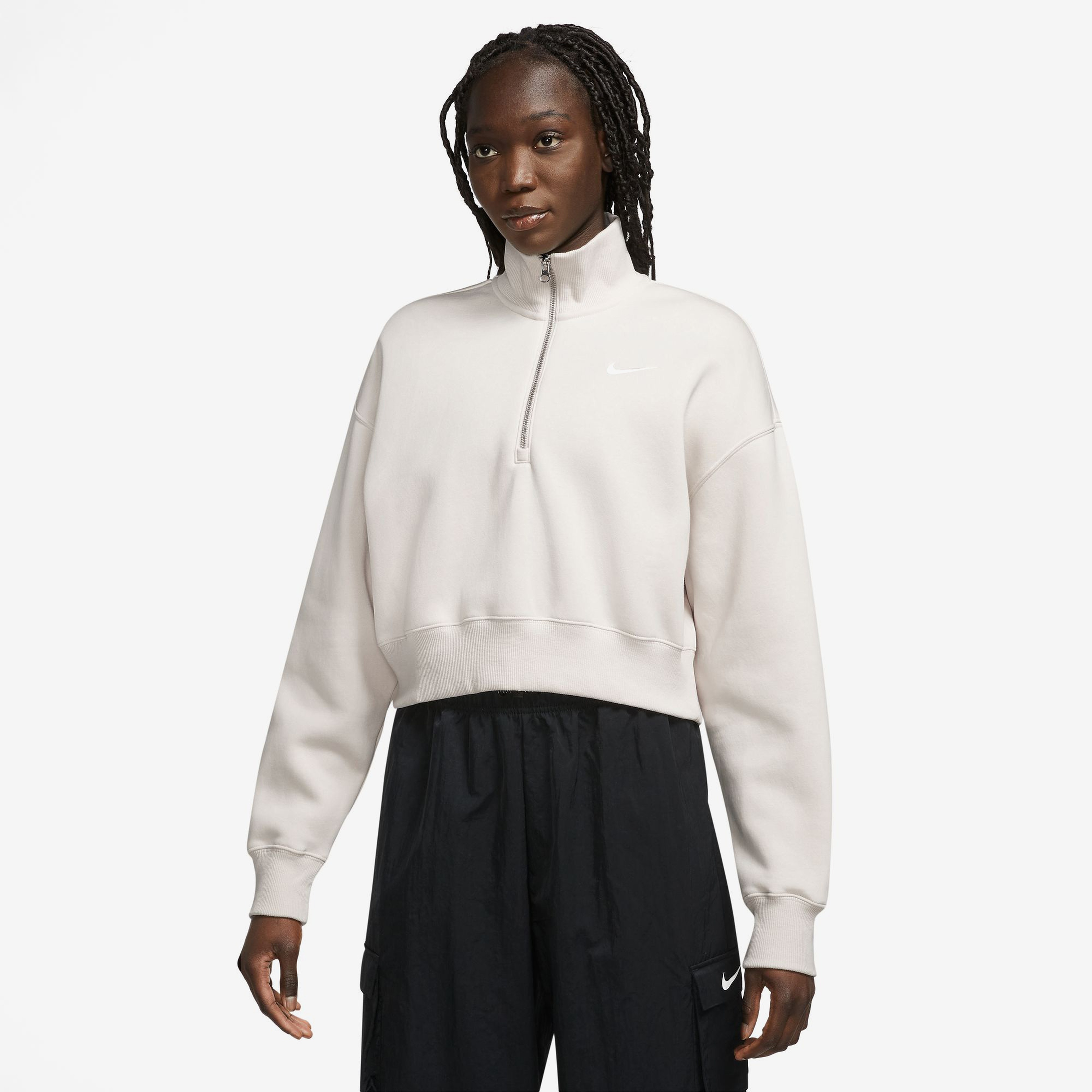 Nike Sportswear Phoenix Fleece Qz Crop Kadın Beyaz T-Shirt