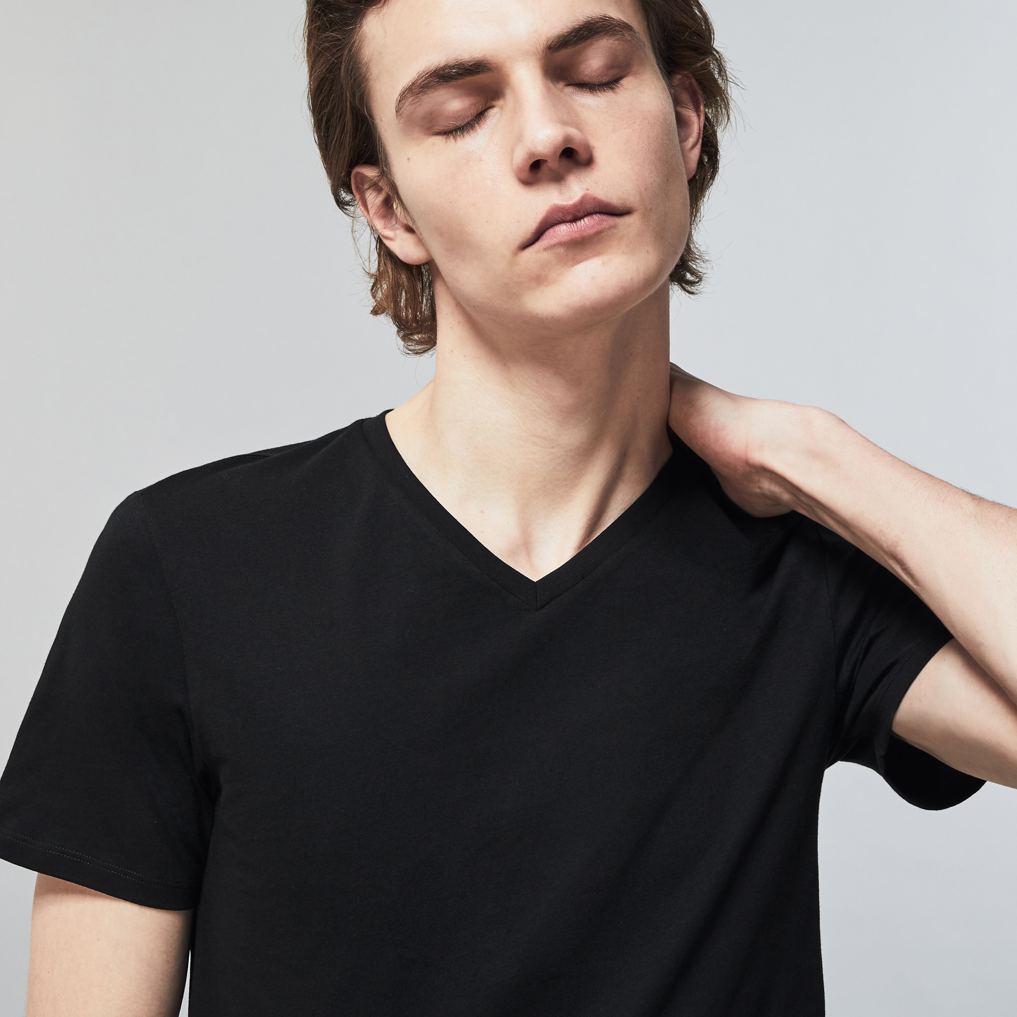 Erkek Slim Fit V Yaka 3'lü Siyah Atlet