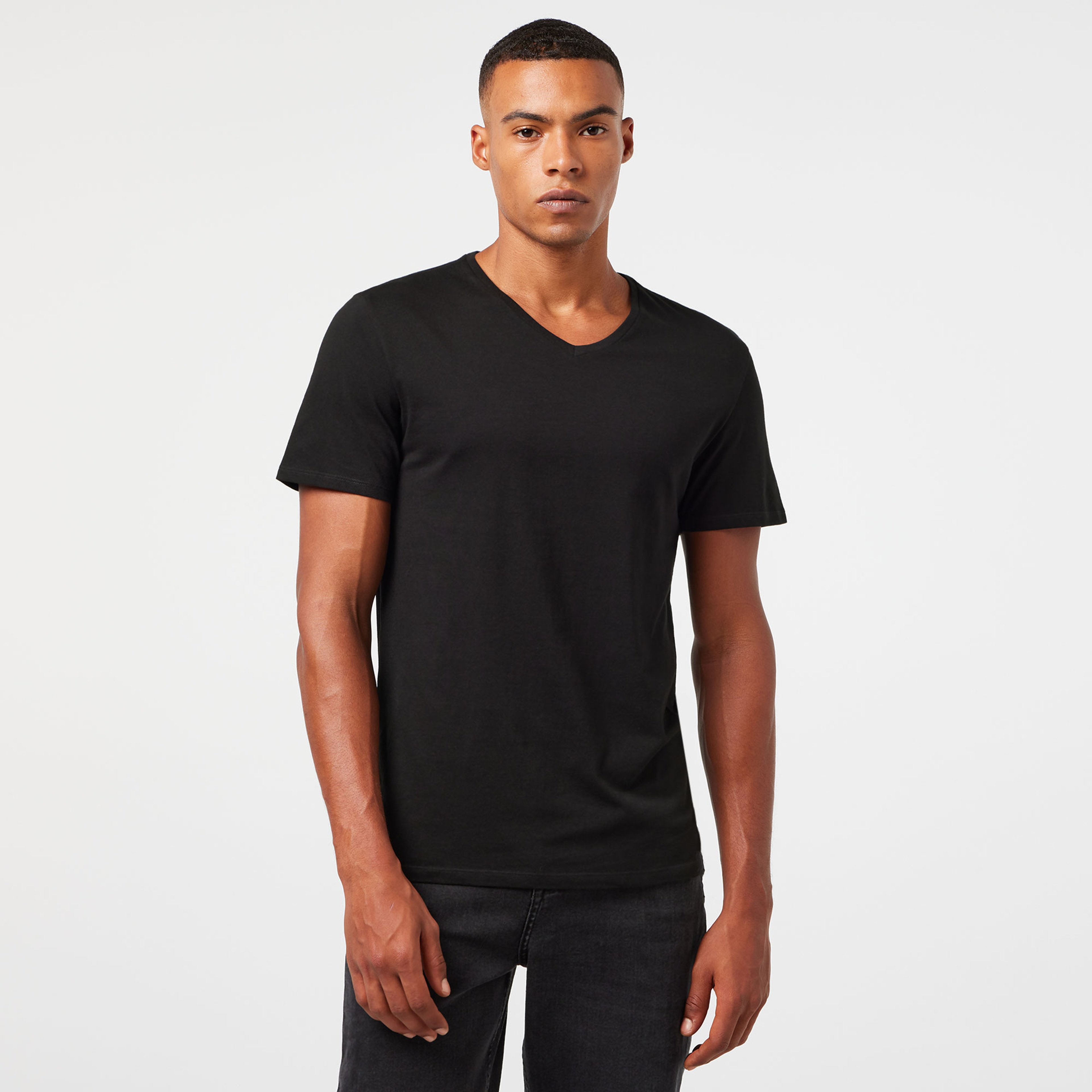 Erkek Slim Fit V Yaka 3'lü Siyah Atlet