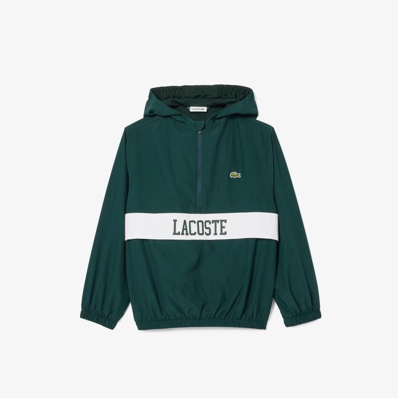 Çocuk Kapüşonlu Baskılı Yeşil Mont