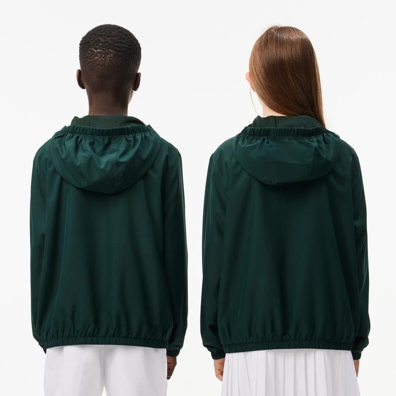 Çocuk Kapüşonlu Baskılı Yeşil Mont