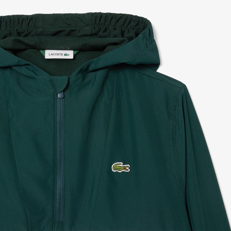 Çocuk Kapüşonlu Baskılı Yeşil Mont