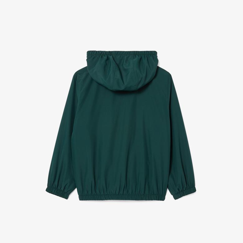 Çocuk Kapüşonlu Baskılı Yeşil Mont