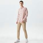 Nautica Erkek Turuncu Classic Fit Uzun Kollu Çizgili Keten Gömlek